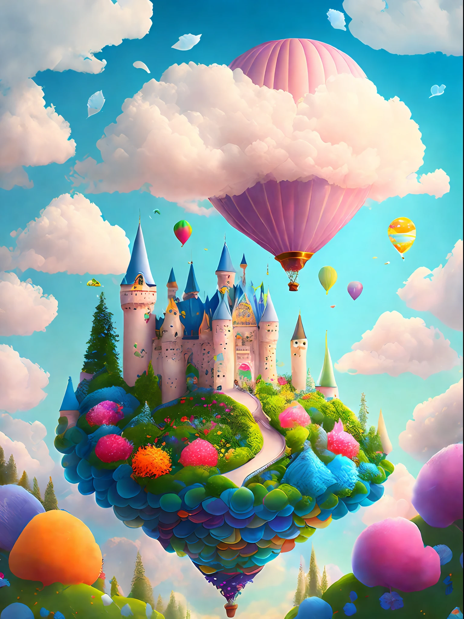 (Best Quality),(masutepiece),(ultra-detailliert),(detaileds),(Extremely detailed),Beautiful children's book cover, Colorful and capricious,(Best Quality),(Soft and sweet),(Adorable,wealthy,Animal companions),(Vivid and dynamic illustrations),(Balloons and bubbles,Fun and playful),(Sparkling eyes and sweet smile),(Bright and lovely flowers),(Fairytale wonderland,An enchanted forest,Castle in the clouds)