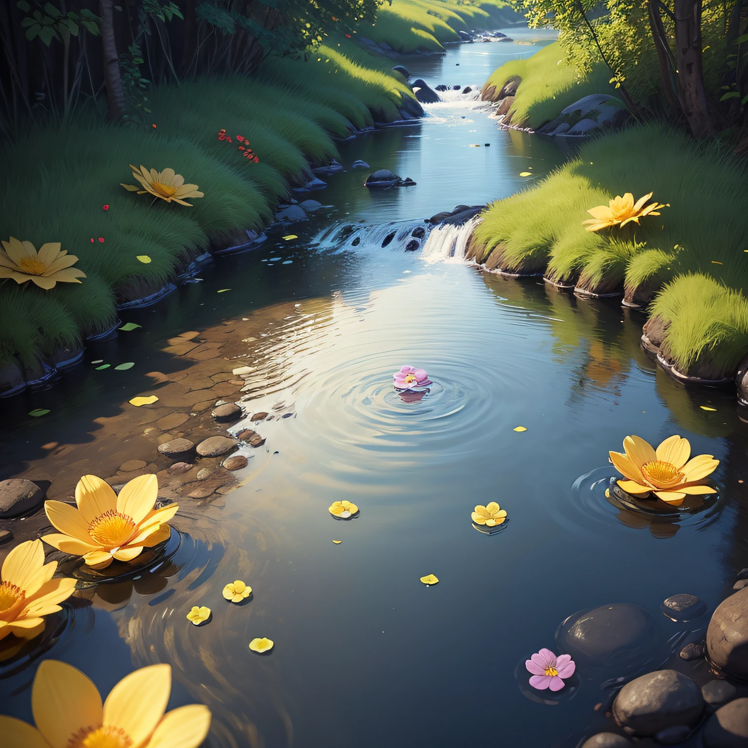 Kelsang flowers floating in a stream --auto