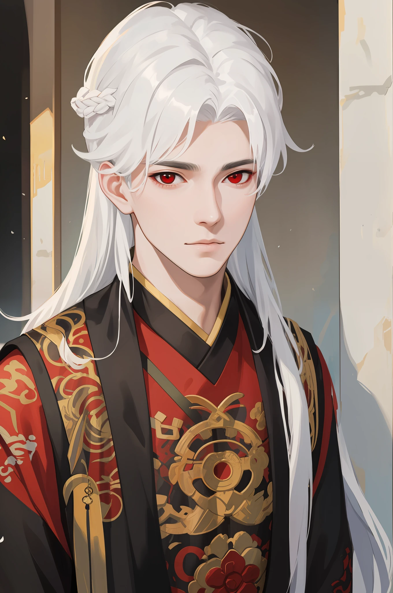 A close up of a person with white hair and red eyes - SeaArt AI