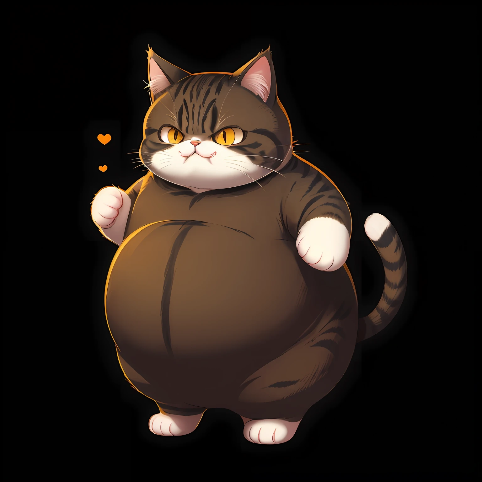 Gato, mascote, gordura, irritado, super fofo, 2D, solid background, sem gradientes