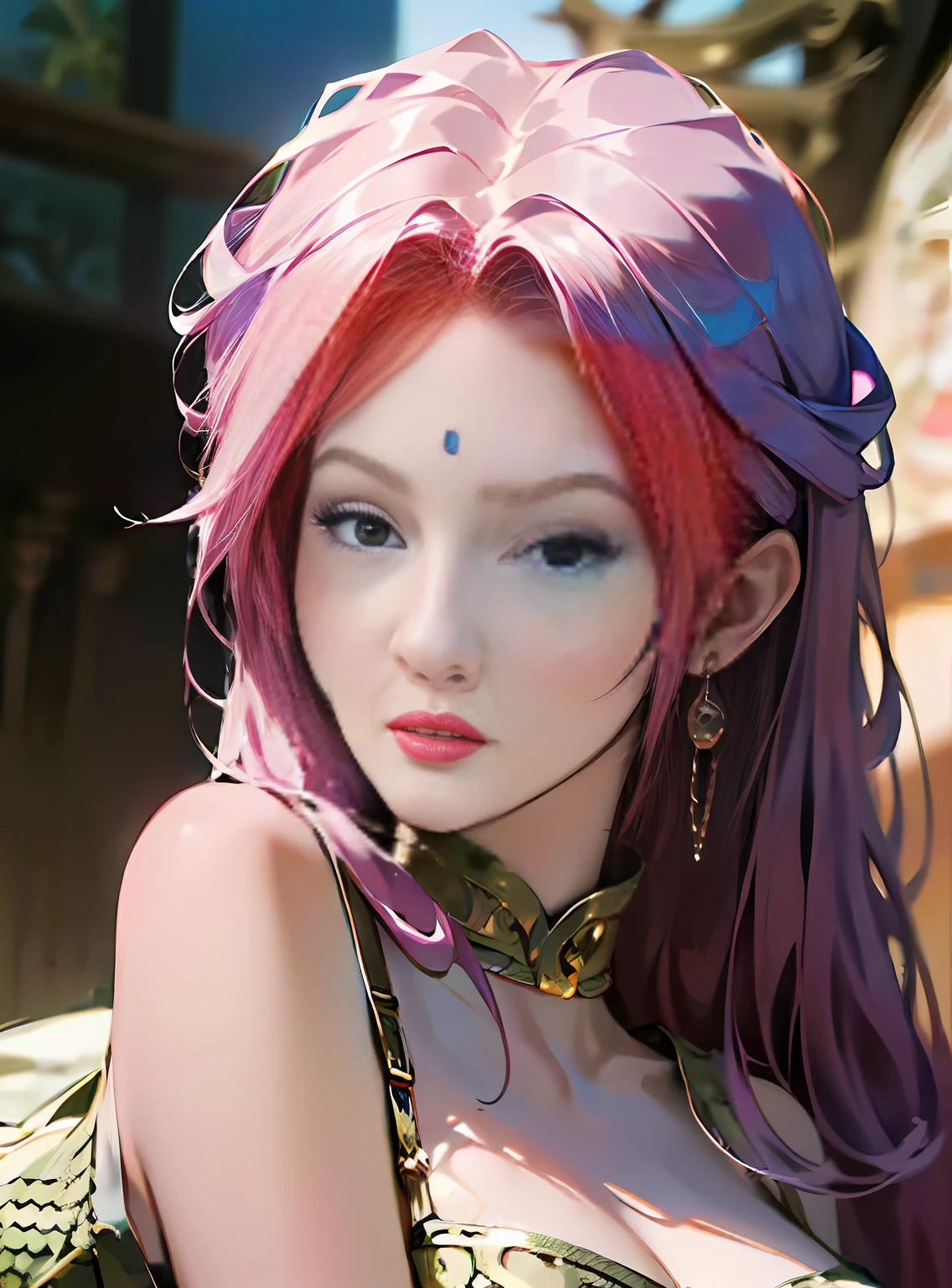 ((best quality)), ((masterpiece)), ((realistic)), Medusa, full body, the hair is composed of countless small snakes, green eyes, female face, metal carved top, royal aura, trend on artstation , sharp focus, studio photo, intricate detail, very detailed, detailed eye, illustration, very detailed, sharp focus, digital render, professional, 4k --auto