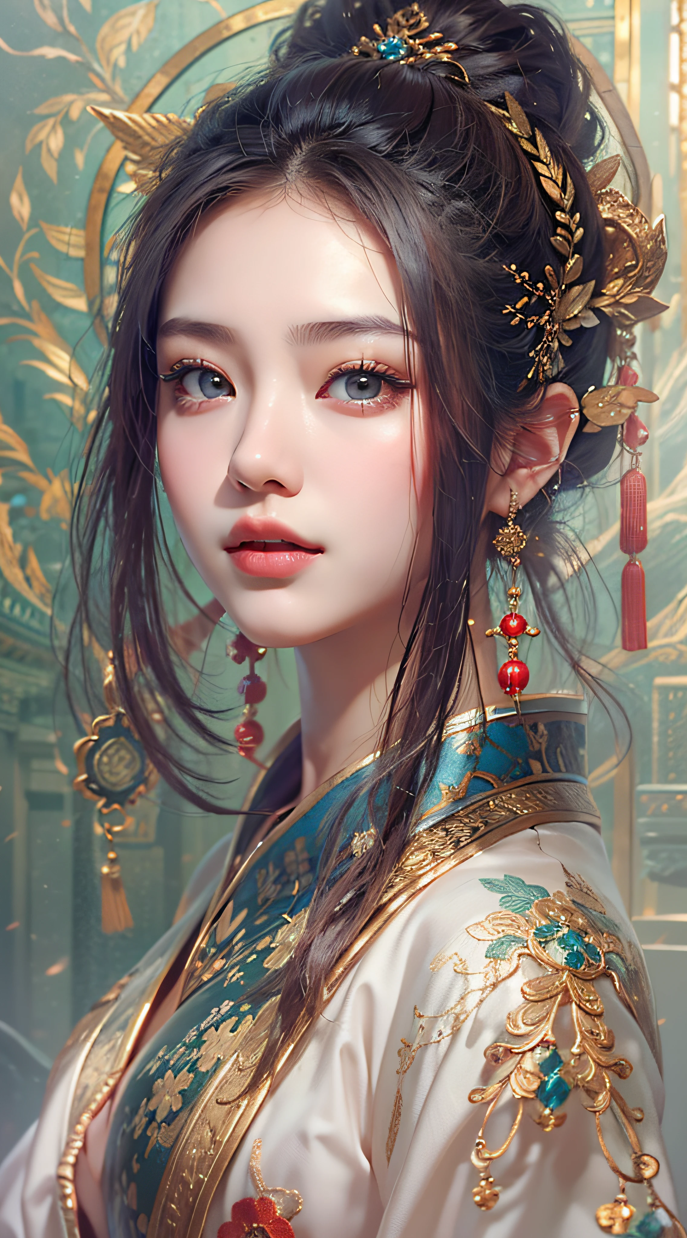 best qualtiy，tmasterpiece，超高分辨率，（realisticlying：1.4），xiuxian，arma，Detal Face，
1girll，独奏，arma，，（Magical Circle：1.2），xiuxian，The upper part of the body，a beauty girl，east asian architecture，jacket，buliding，