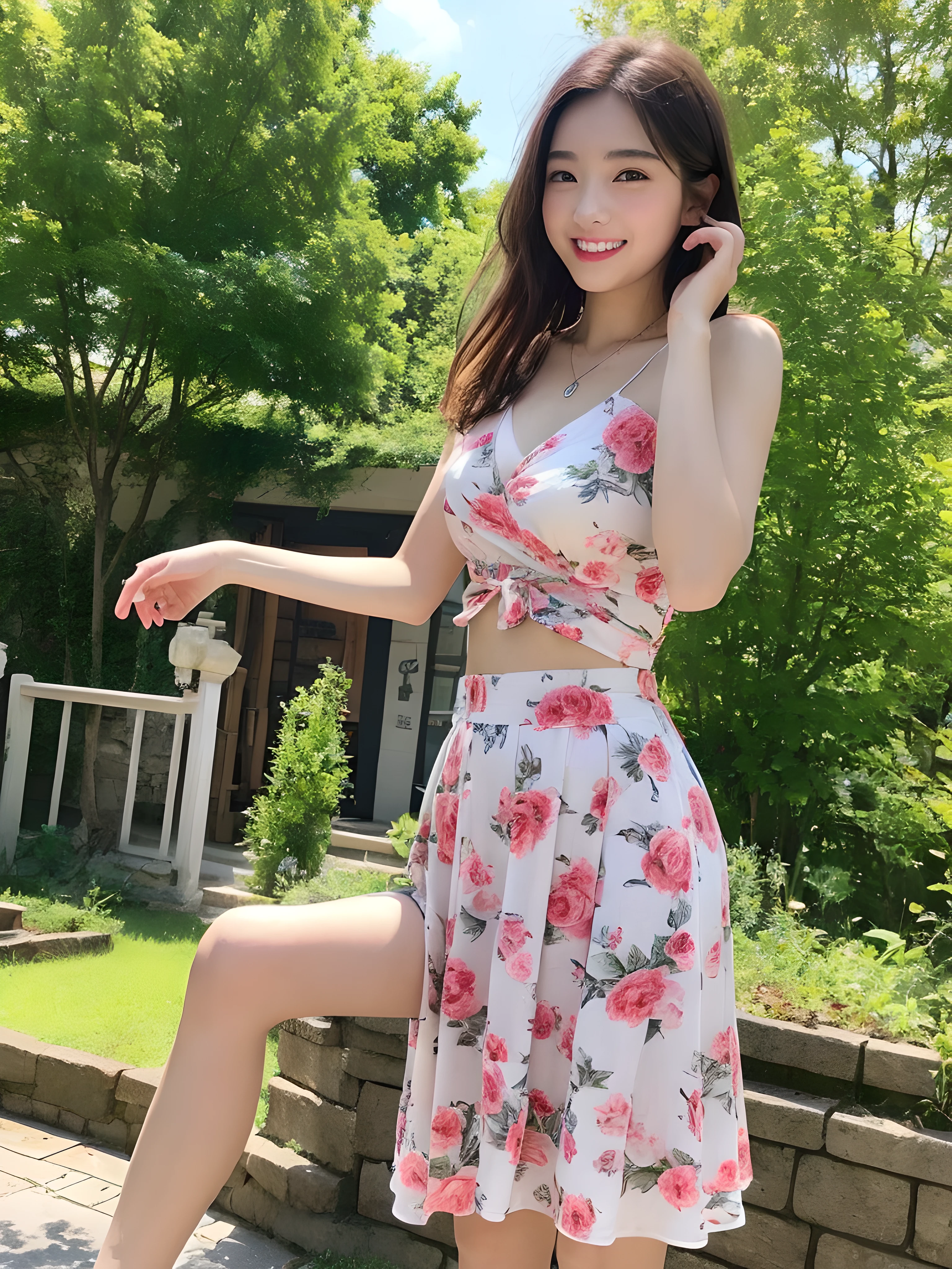 (((Best image quality,8K quality),tmasterpiece)), Drawing style tag: Natural casual hairstyle:1.2, dress detailed:1.1, The body emphasized: 1. Slender female abs:1.3, plumw:1.2, Summary of body details: Refined face:1, 二重まぶた:1, ssmile:1, Picture scene details: Beautiful village, Female life.