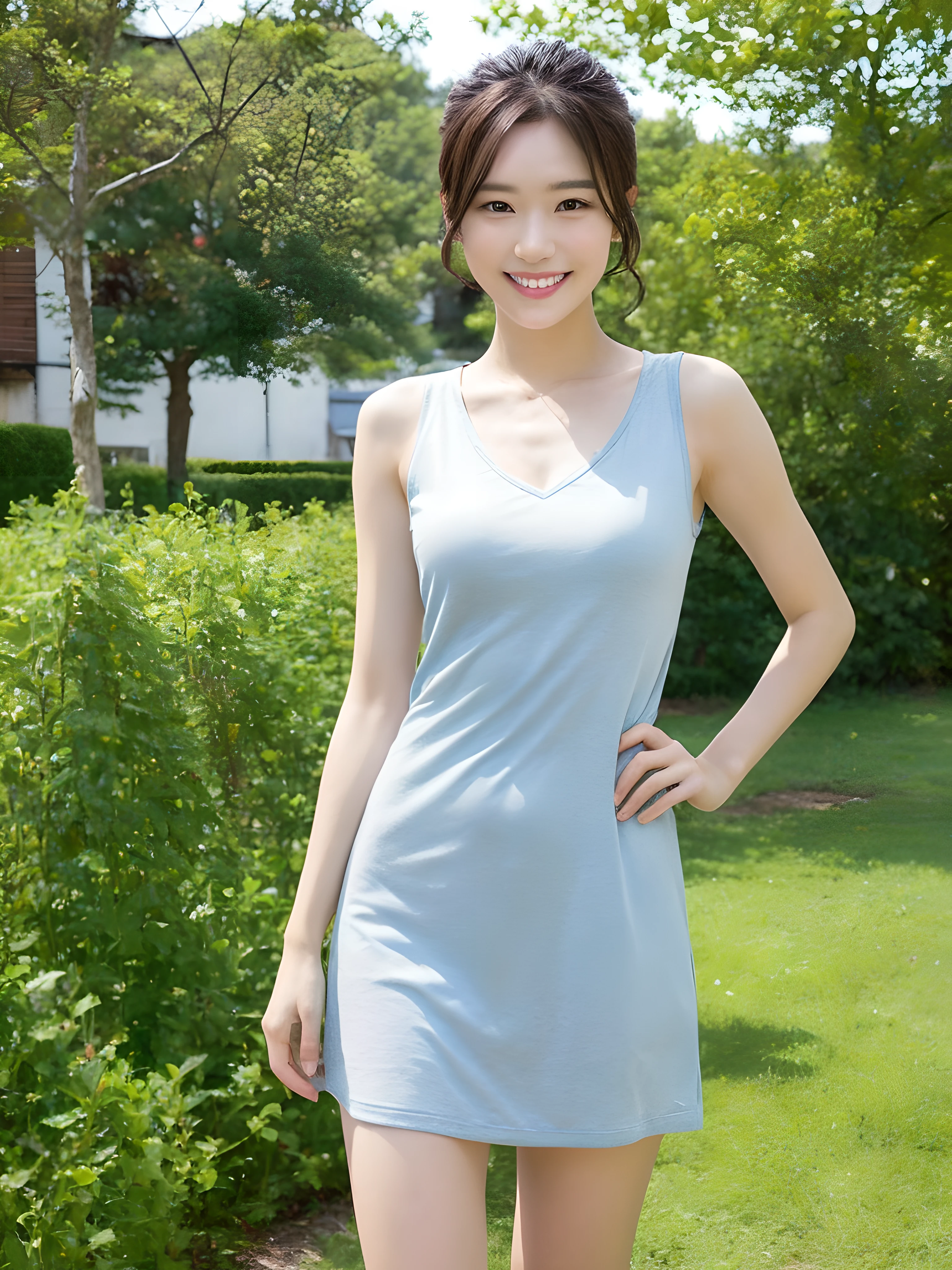(((Best image quality,8K quality),tmasterpiece)), Drawing style tag: Natural casual hairstyle:1.2, dress detailed:1.1, The body emphasized: 1. Slender female abs:1.3, plumw:1.2, Summary of body details: Refined face:1, 二重まぶた:1, ssmile:1, Picture scene details: Beautiful village, Female life.