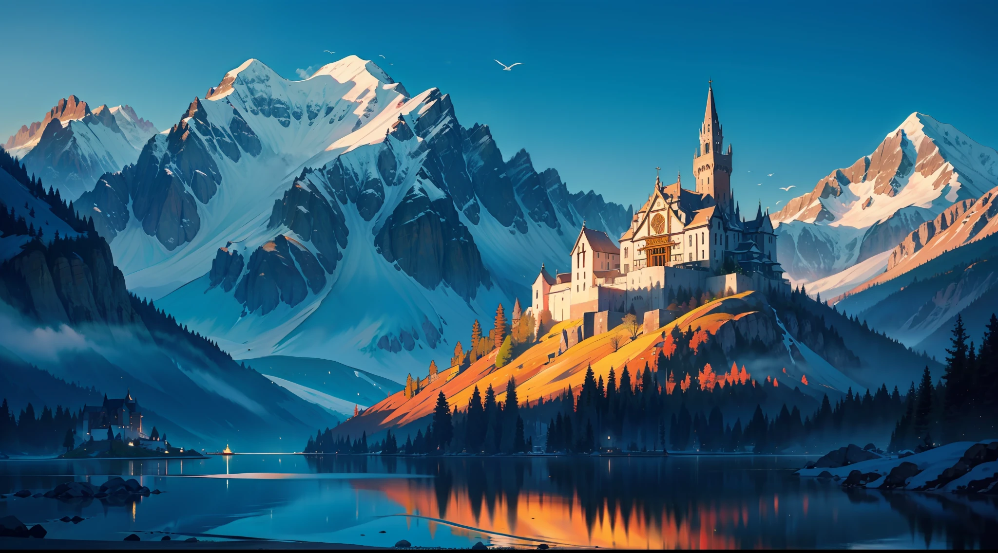 Calm and serene images of a Monastery situated at the foot of a majestic mountain