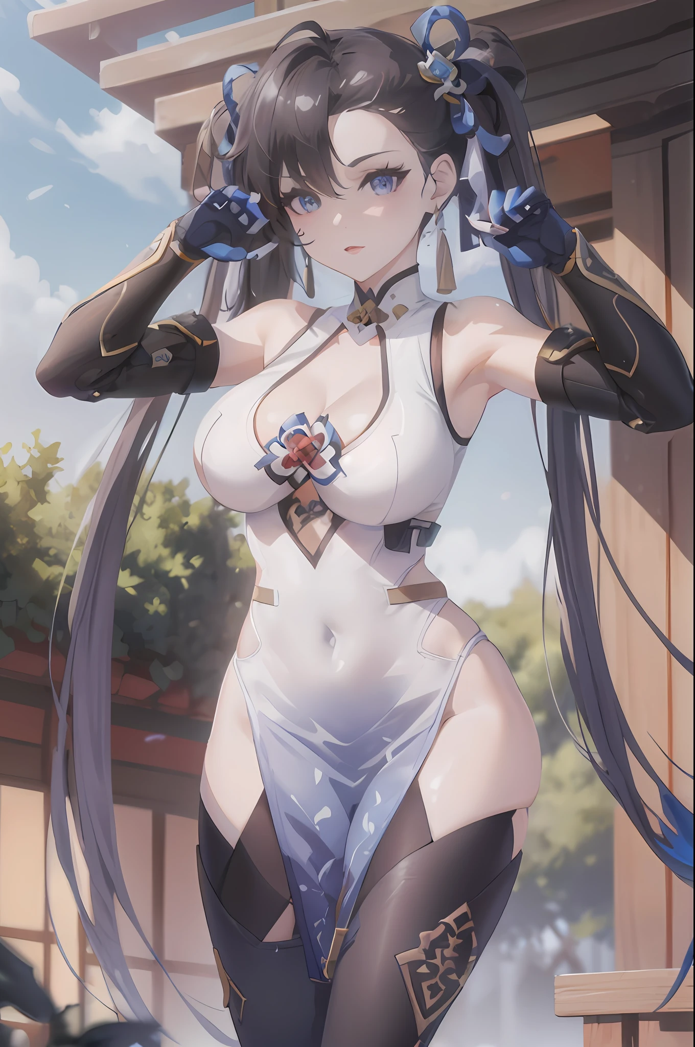 anime - style image of a woman in a white top and black pants, azur lane style, anime goddess, keqing from genshin impact, from the azur lane videogame, characters from azur lane, onmyoji, smooth anime cg art, seductive anime girl, biomechanical oppai, waifu, 8k high quality detailed art, anime waifu