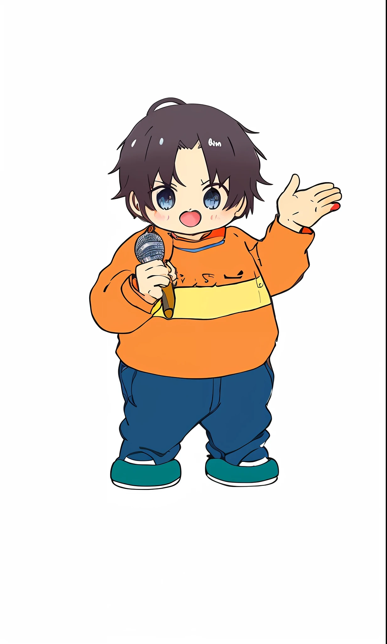 Big Japan closed its eyes、With my mouth wide open、Cartoon style、Anime-style illustrations、Microphone in hand、anime style cityscape、8 0 s anime art style、lo-fi illustration style、anime styled、anime styled、Fujiko Fujio Style