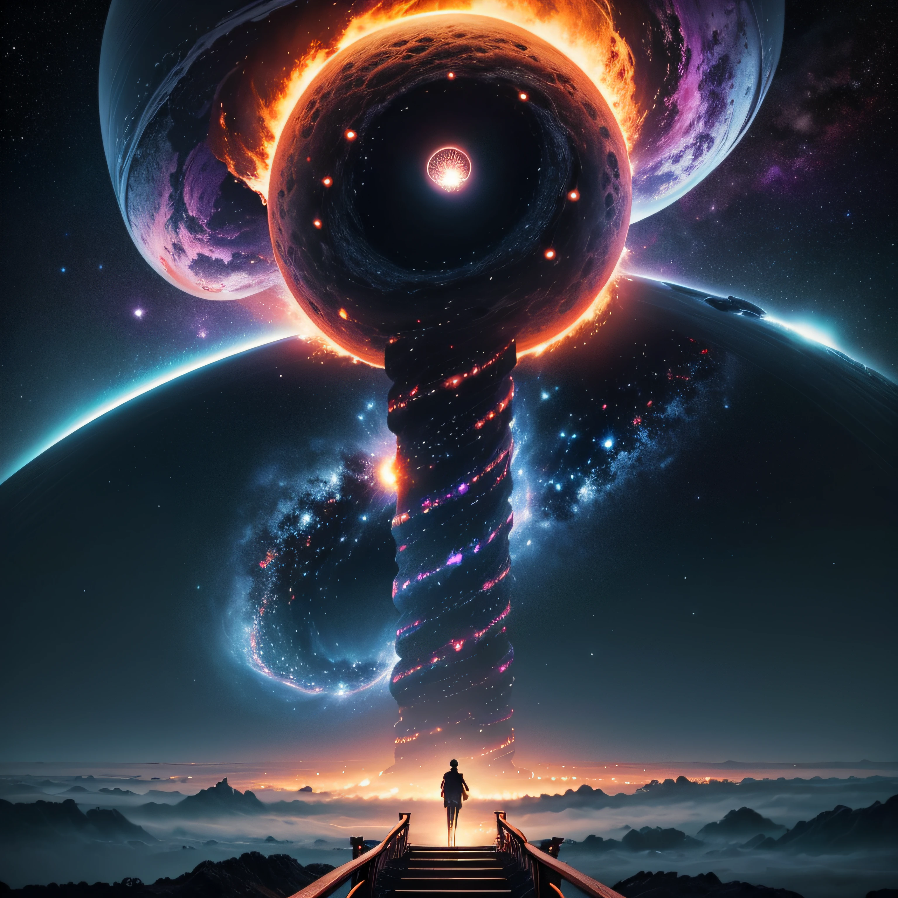 Torii, Infinite Length of the Universe, Infinite Galaxy, Dangerous Black Hole, Exploding Supernova, Floating Star, Infinite Staircase, Starry Nebula, Disturbing Movie Atmosphere, Negative Dark Mode, Matrix Atmosphere, Cloud Storm Swirling Digital Code --auto