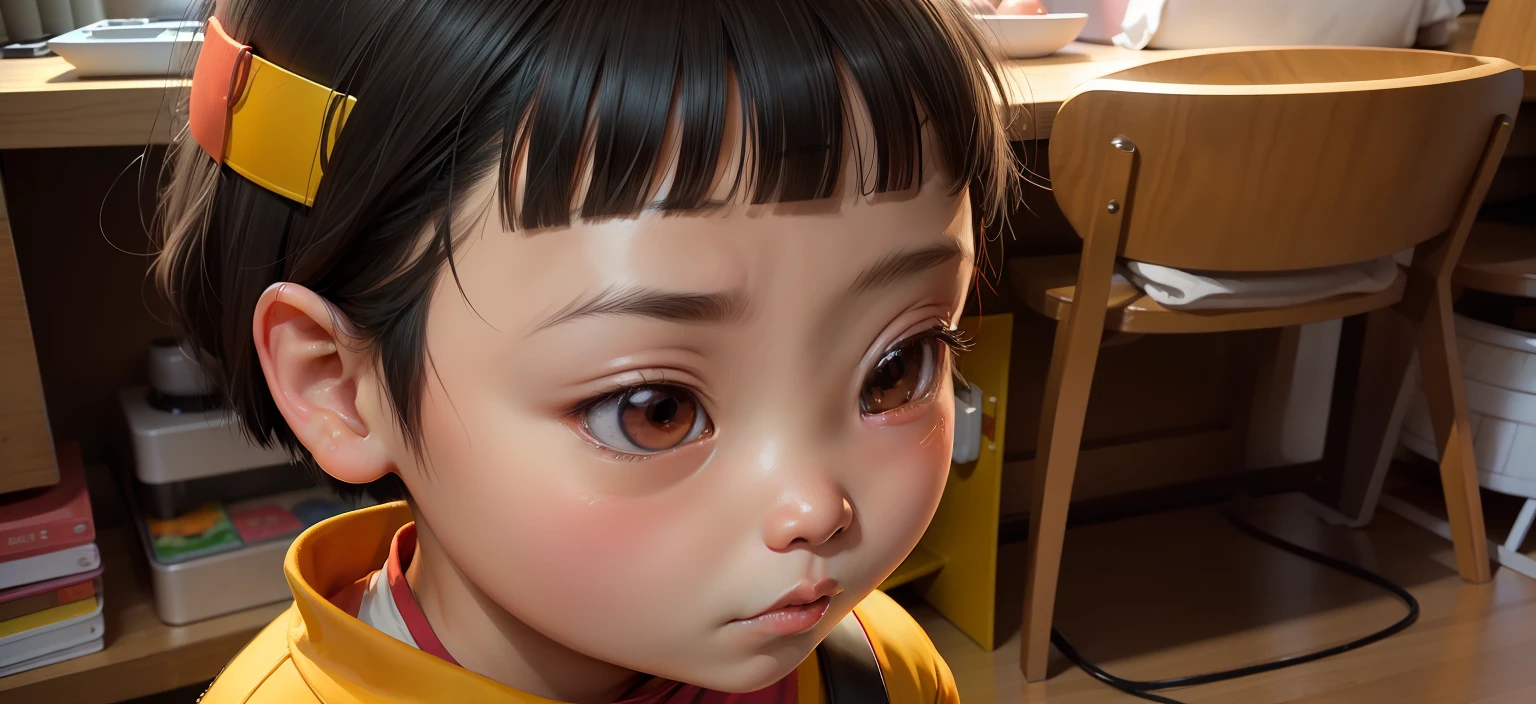 (Chibi Maruko-chan Style)、Puff out your cheeks and stare at me、Flat skin texture、Texture without gloss、