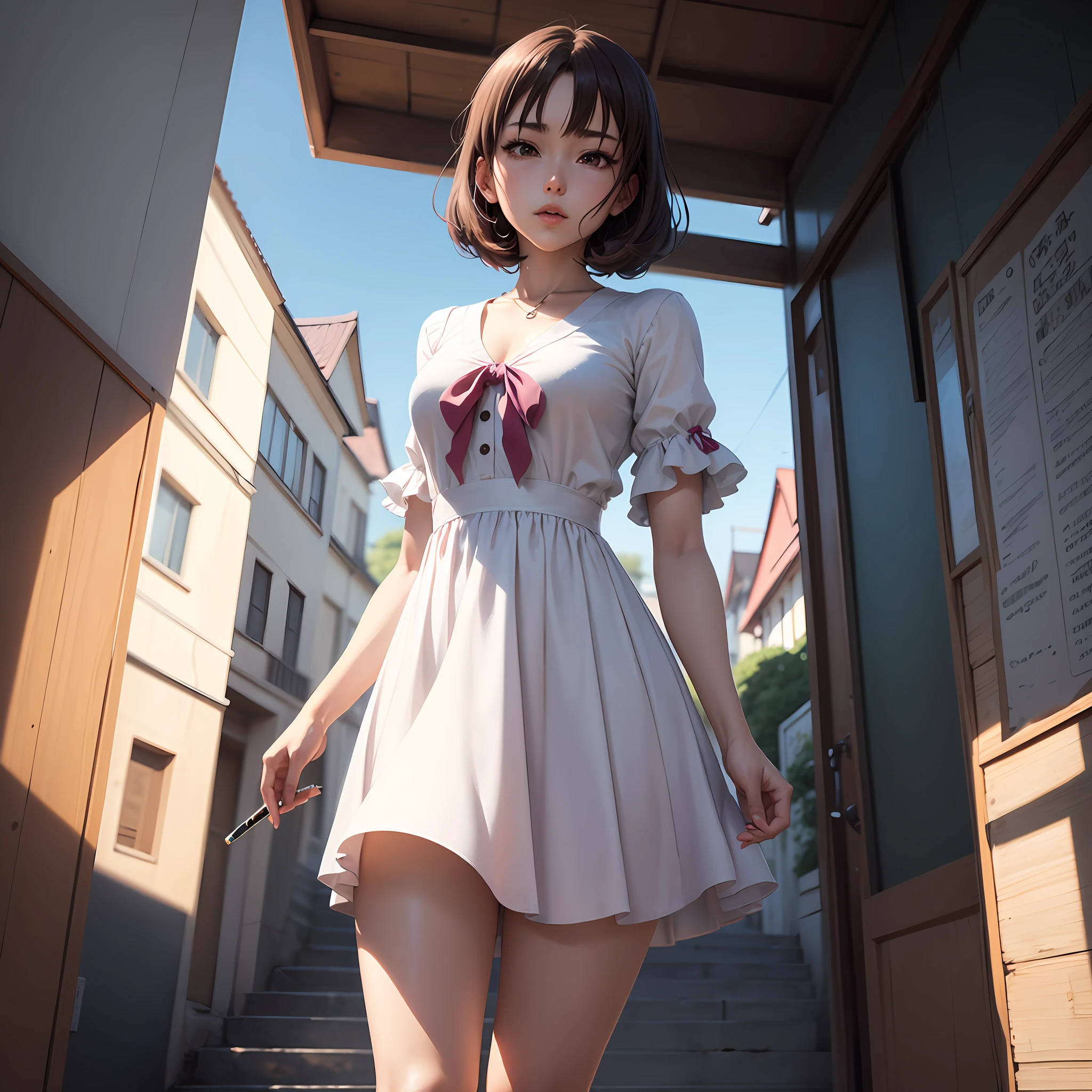 Anime girl in a white dress holding a cigarette in her hand, em um ono, em quim menina aedutora, Directed by: Torii Kiyomasu, anime moe artstyle, Digital anime illustration, japanese art style, garotas de anime, Diur nucleus, estilo anime 4K, 4k anime wallpapers, Anime Wallpaper 4k, [ Arte digital 4K ]!! --auto