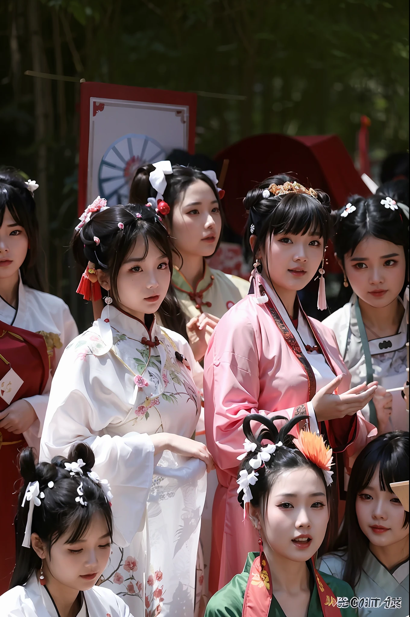 Several women dressed in traditional Chinese costumes pose for photos, Wearing ancient Chinese clothes, Traditional Chinese clothing, Hanfu, Chinese traditional, ancient chinese beauti, Chinese tradition, Chinese costume, with acient chinese clothes, traditional female hairstyles, Tang dynasty, shaxi, Chinese style, China Princess, dreamland of chinese, Chinese woman, Traditional clothing, chinese empress