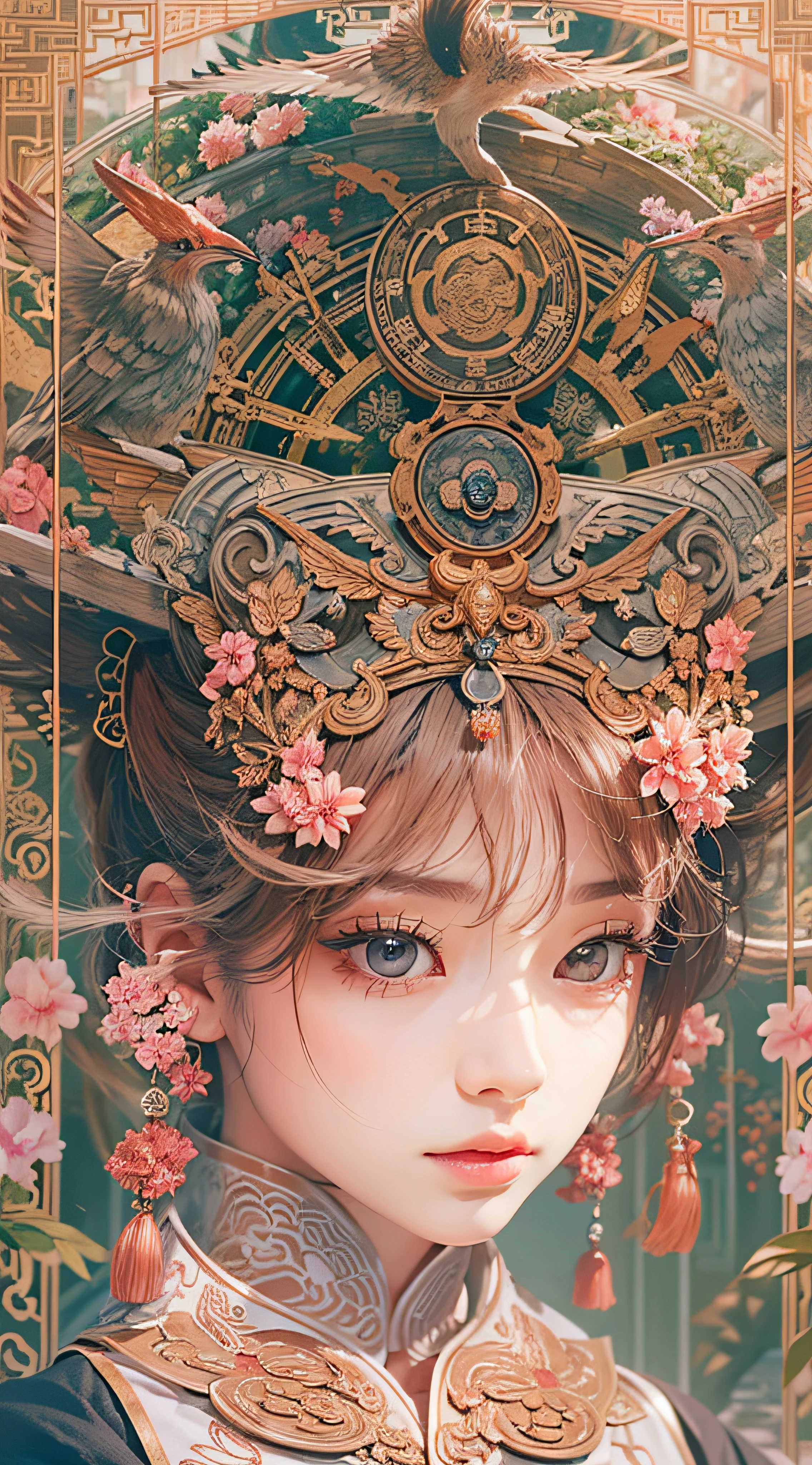 best qualtiy，tmasterpiece，超高分辨率，（realisticlying：1.4），xiuxian，arma，Detal Face，
1girll，独奏，arma，，（Magical Circle：1.2），xiuxian，The upper part of the body，a beauty girl，east asian architecture，jacket，buliding，