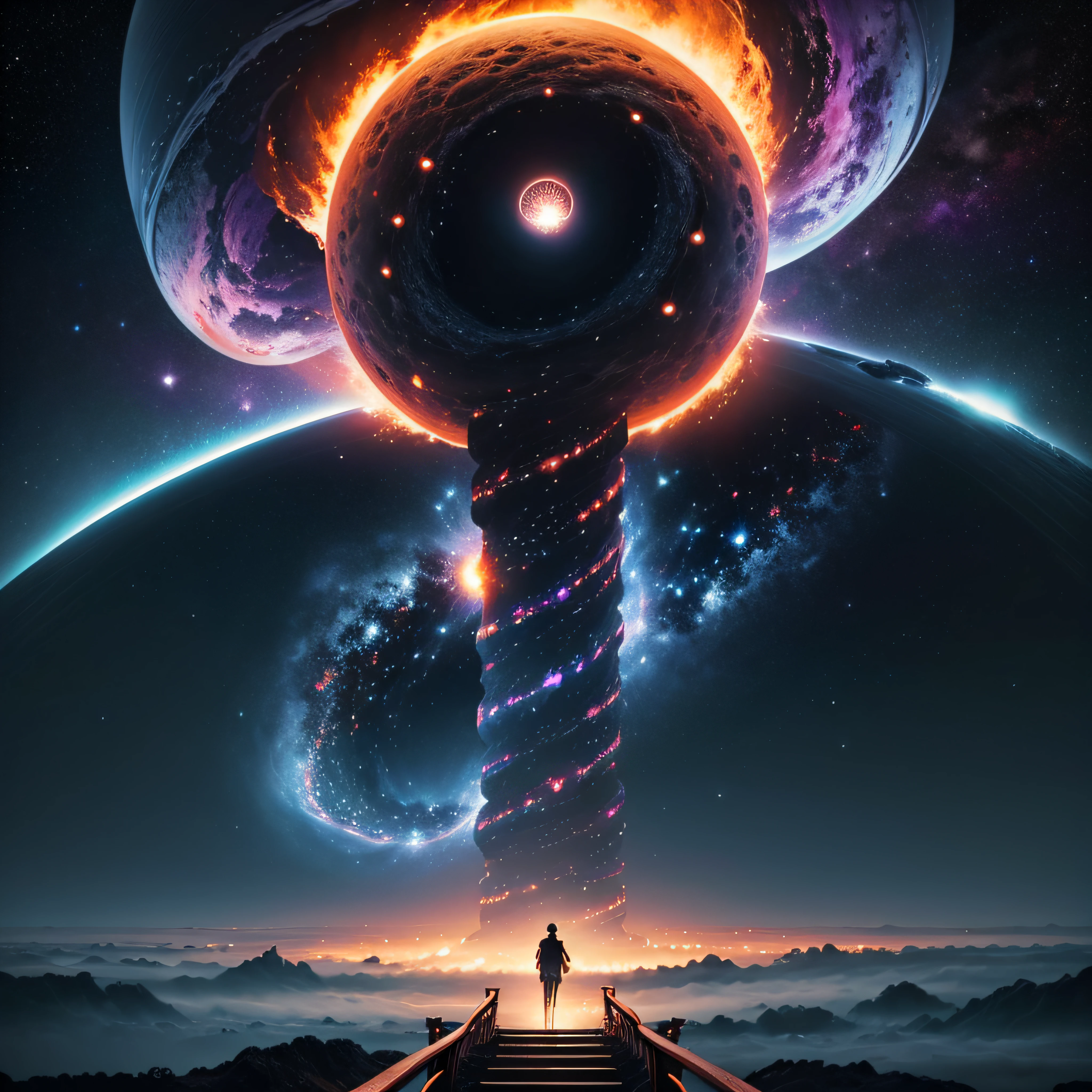 Torii, Infinite Length of the Universe, Infinite Galaxy, Dangerous Black Hole, Exploding Supernova, Floating Star, Infinite Staircase, Starry Nebula, Disturbing Movie Atmosphere, Negative Dark Mode, Matrix Atmosphere, Cloud Storm Swirling Digital Code --auto