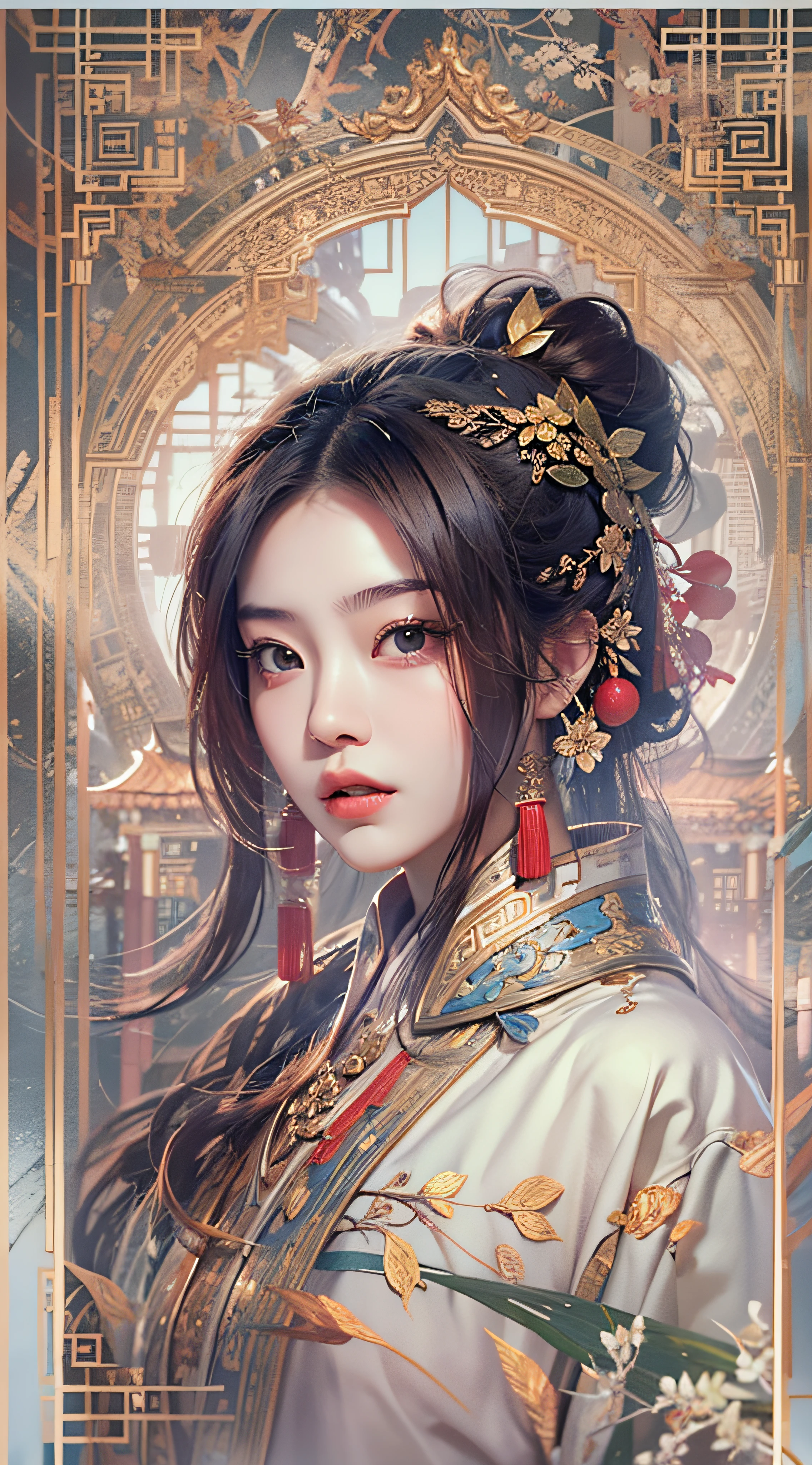 best qualtiy,tmasterpiece,超高分辨率,(realisticlying:1.4),xiuxian,arma,Detal Face,
1girll,独奏,arma,,(Magical Circle:1.2),xiuxian,The upper part of the body,a beauty girl,east asian architecture,jacket,buliding,