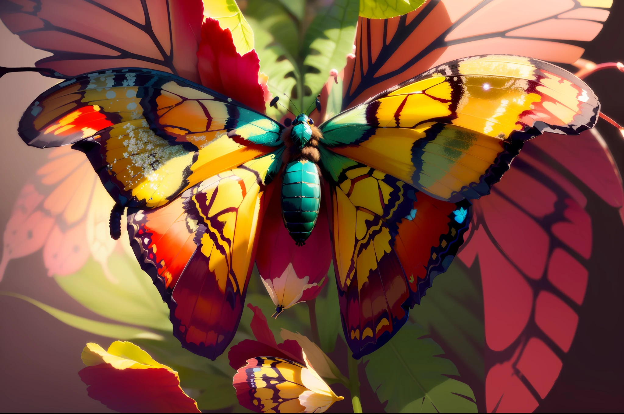 There is a large moth that is sitting on a leaf, mariposas bonitas, huge symmetric wings, mariposas grandes, asas de mariposa, lindas asas abertas, beautiful symmetric, beautifully symmetrical, symetrical wings, mystical insects, moths, asas requintadas e bonitas, photo of a mechanical butterfly, mariposa, symmetric beauty, asas de insetos, amazing beauty, borboleta, asas de borboleta
