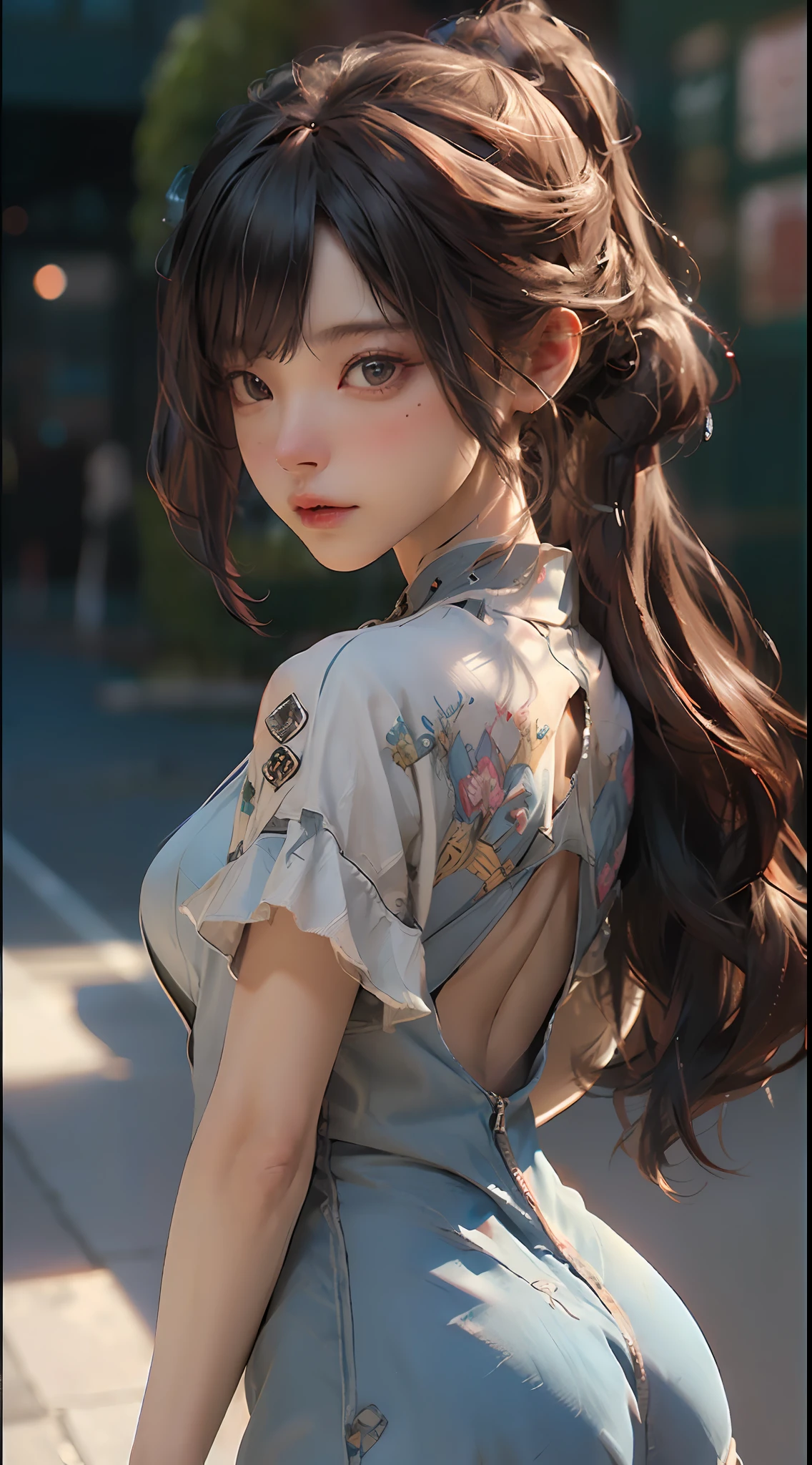 ((BEST QUALITY)), ((A Masterpiece)), (highdetail:1.4), 3D, an image of a beautiful cyberpunk woman,pt(High Dynamic Range),raytracing,NVIDIA RTX,Ultra Resolution,unreal 5,subsurface scattering,pbr texturing,Postprocess,Anisotropic filtering,and depth of field,Maximum clarity and sharpness,a Multi-layer Textures,Albedo and Specular Maps,Surface shading,Accurate Simulation of Light-Material Interactions,Perfect Proportions,Octane Rendering,2-tone Lighting,Wide aperture,low ISO、white balance、Rule Of Thirds、8K RAW、bangs、back view、backs