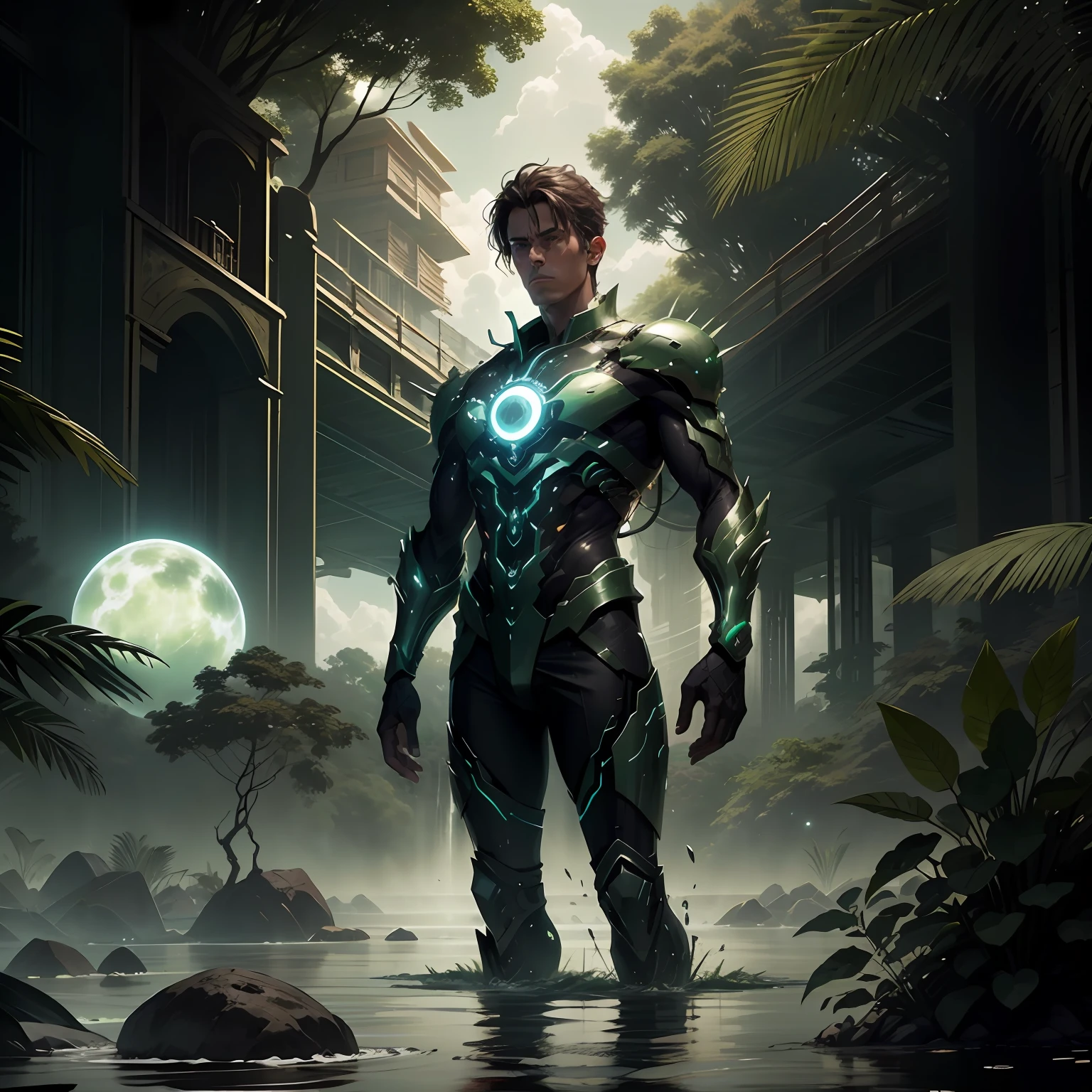 Raio verde, He finds himself surrounded by his enemies on the banks of the Amazon River. And it creates a force field with greenish lights around it in the shape of a sphere. That force field, It floats through the waters of the river making it impossible to catch.