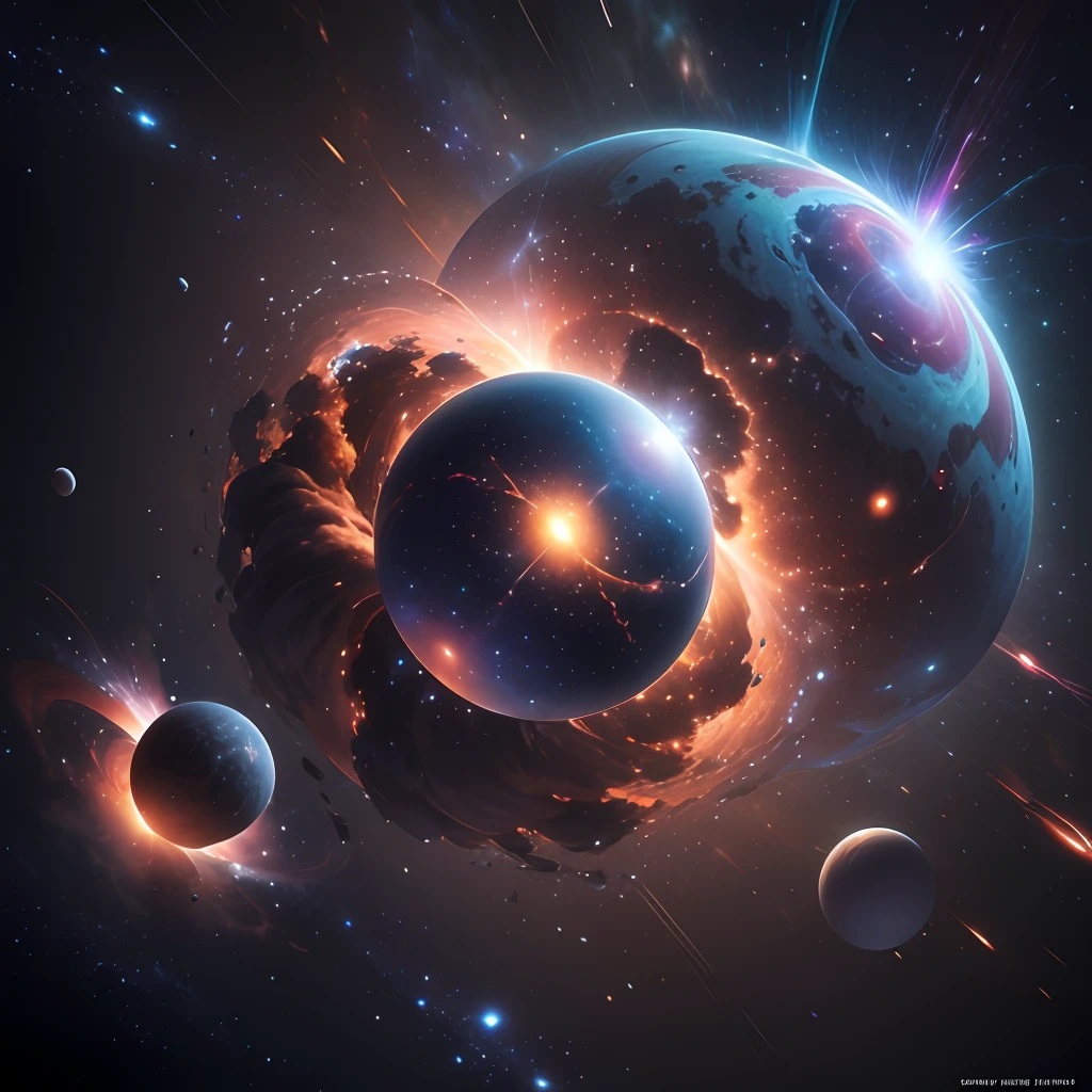 Universe, Trisomy, Gamma Rays, Cosmic Storm, Supernovae, Galaxies, Black Holes, Torn Planets, 4k, octane rendering, 3d art, 3d tone mapping, cinematic