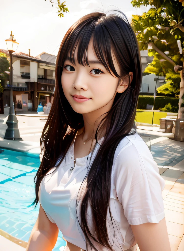 great laughter、White shirt、swimming pools