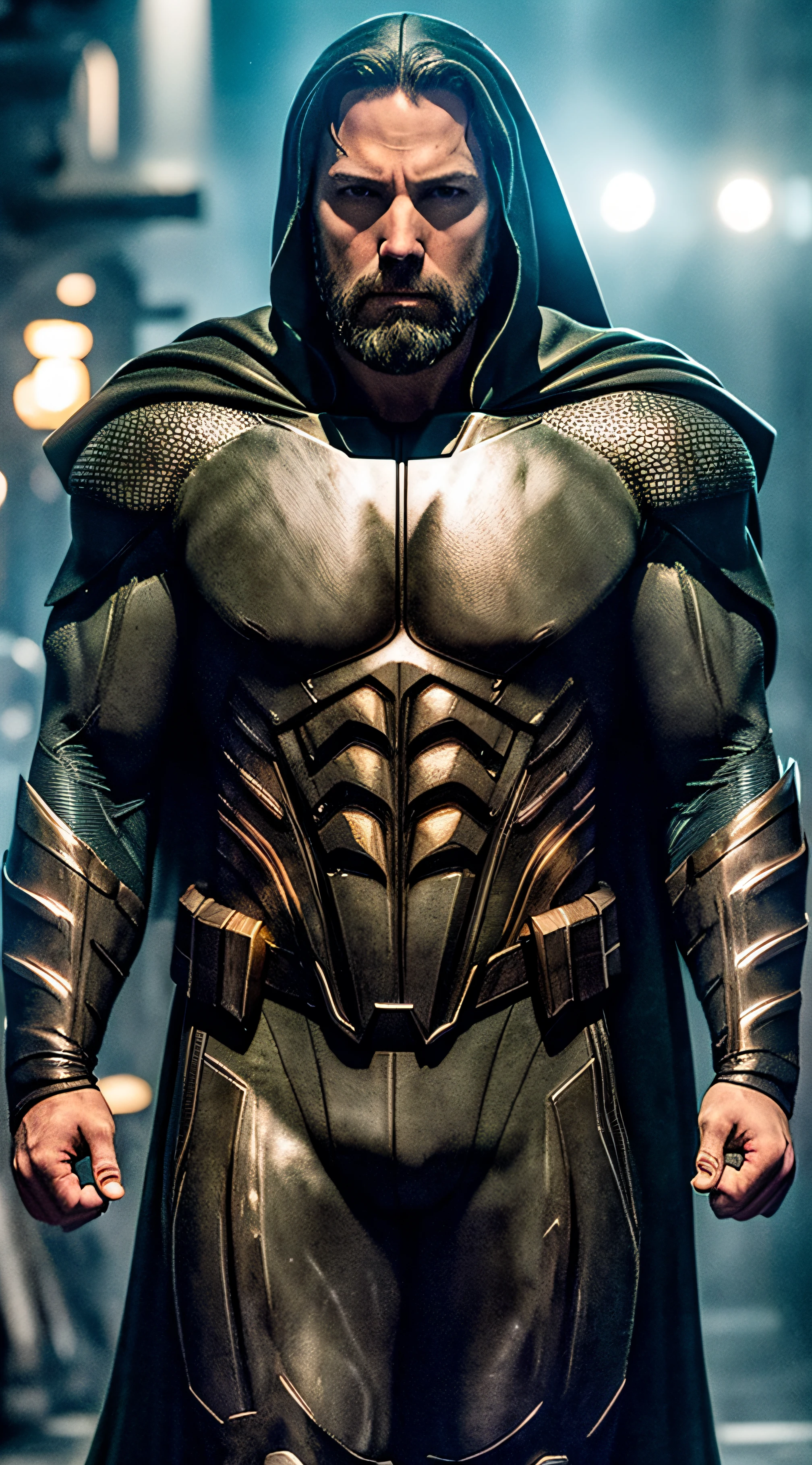 BEN AFFLECK (8k, Foto RAW, melhor qualidade, master part: 1.2), ultra-detalhado, arte formal, fotorrealismo: 1.37, foto da parte superior do corpo, DC Aquaman, filmic grain, action pose --auto