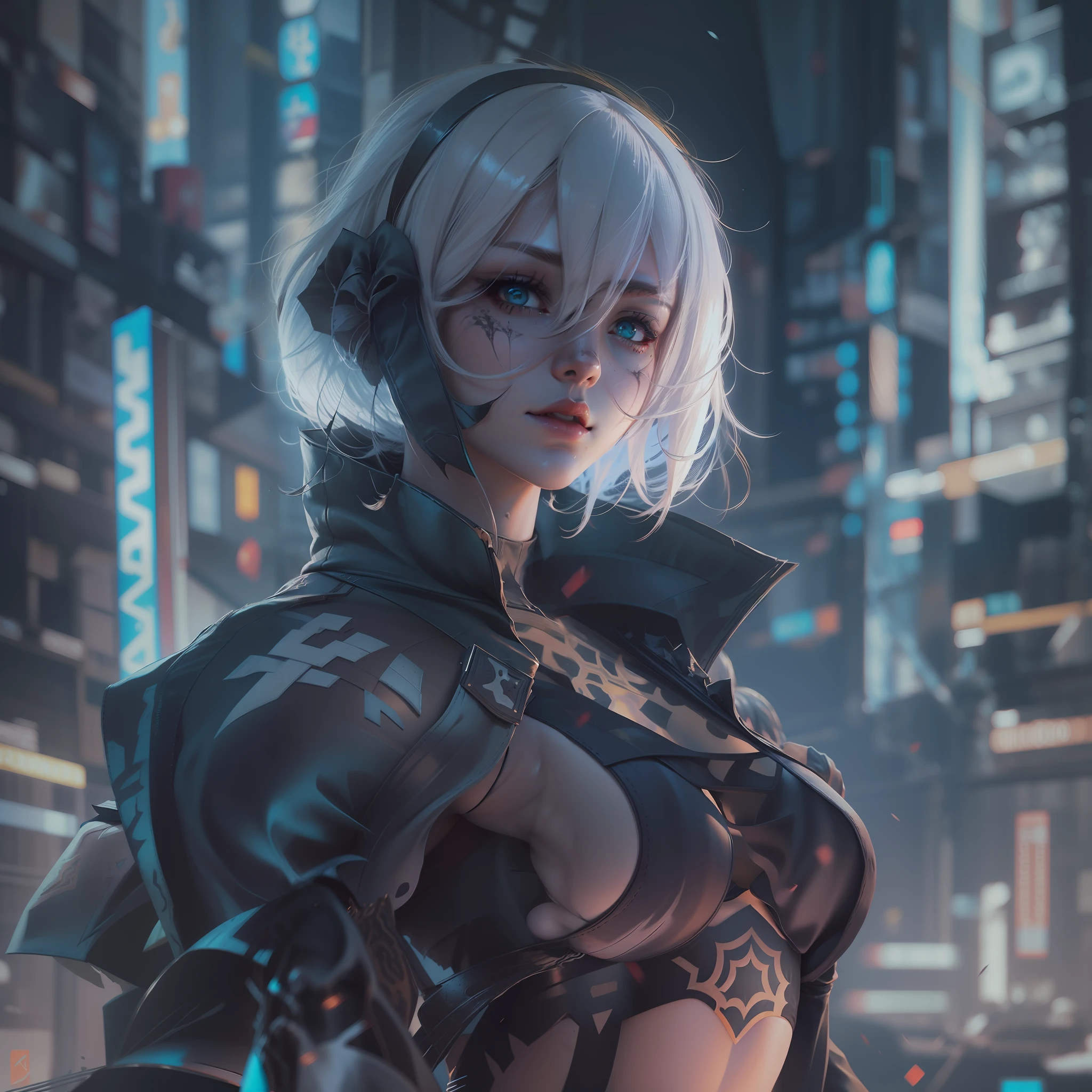 2b nier automata, Yorha Modelo 2, cabello blanco, Vista desde arriba, Falda muy, muy corta, Medios y portaligas, Portaligas, Medio, ultra realista, kinematics, ultra detallado, braless, pezones erectos, Medio, Ajuste delgado, tetas grandes, grande, Chica de anime con espada y espada en la ciudad por la noche, Anime Arte cyberpunk, Arte digital cyberpunk anime, arte de anime cyberpunk, Cyberpunk futurista neo, Anime cyberpunk moderno, Digital Cyberpunk - Arte Anime, estilo de arte cyberpunk, Chica de anime cyberpunk, Anime Cyberpunk, cyberpunk themed art, Chica femenina de anime cyberpunk, cyberpunk 2 0 y. o Chica modelo, Arte digital cyberpunk, Cyberpunk anime chica mecha, Neon cyberpunk girl