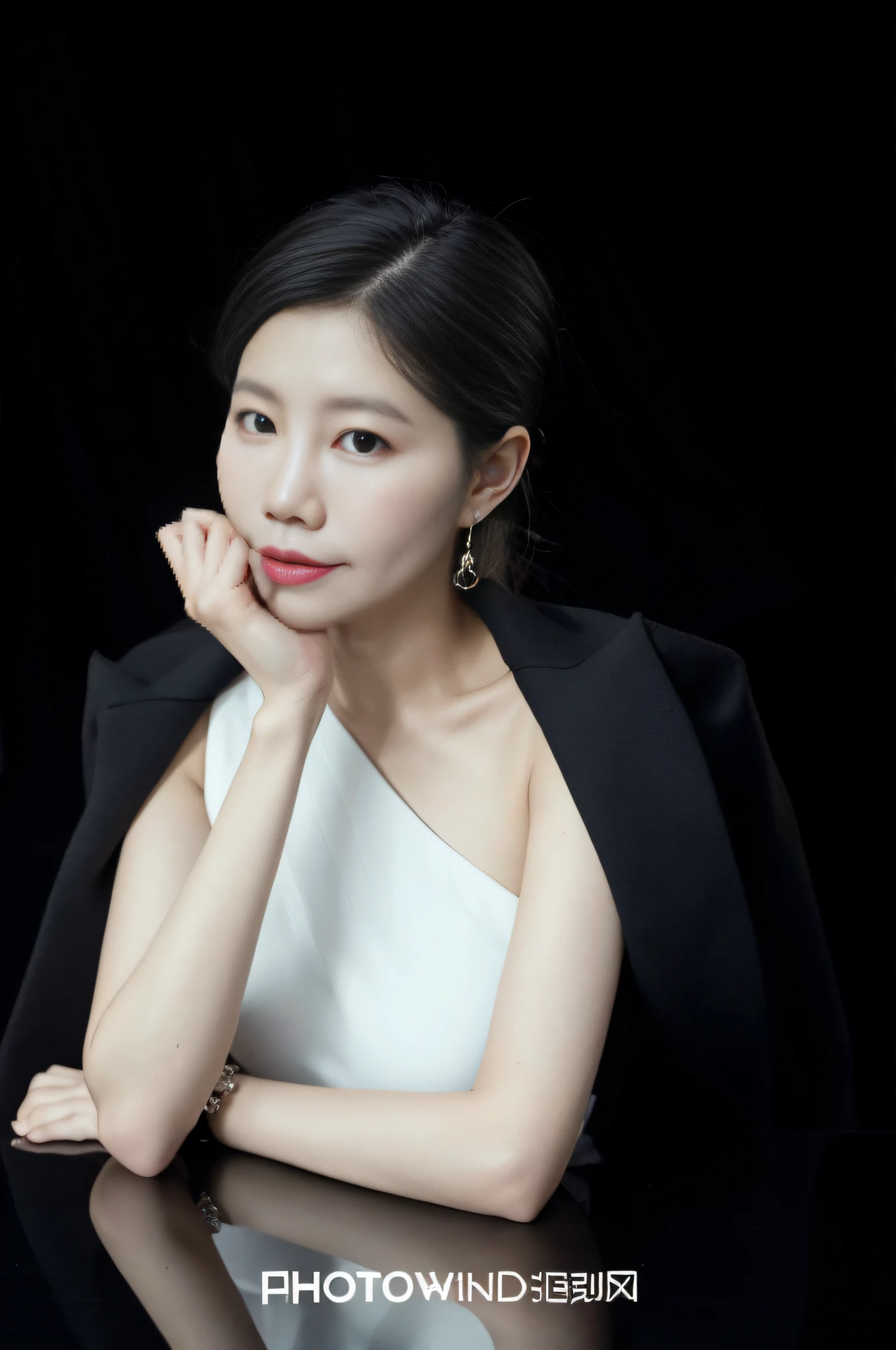 Arad woman posing for photo in white dress and black jacket, ji-min, Lee Ji-eun, lee ji eun, bae suzy, jaeyeon nam, female actress from korea, gongbi, gemma chan girl portrait, shaxi, Choi Hyun-hwa, park jimin, jiyun chae, gemma chan beautiful girl