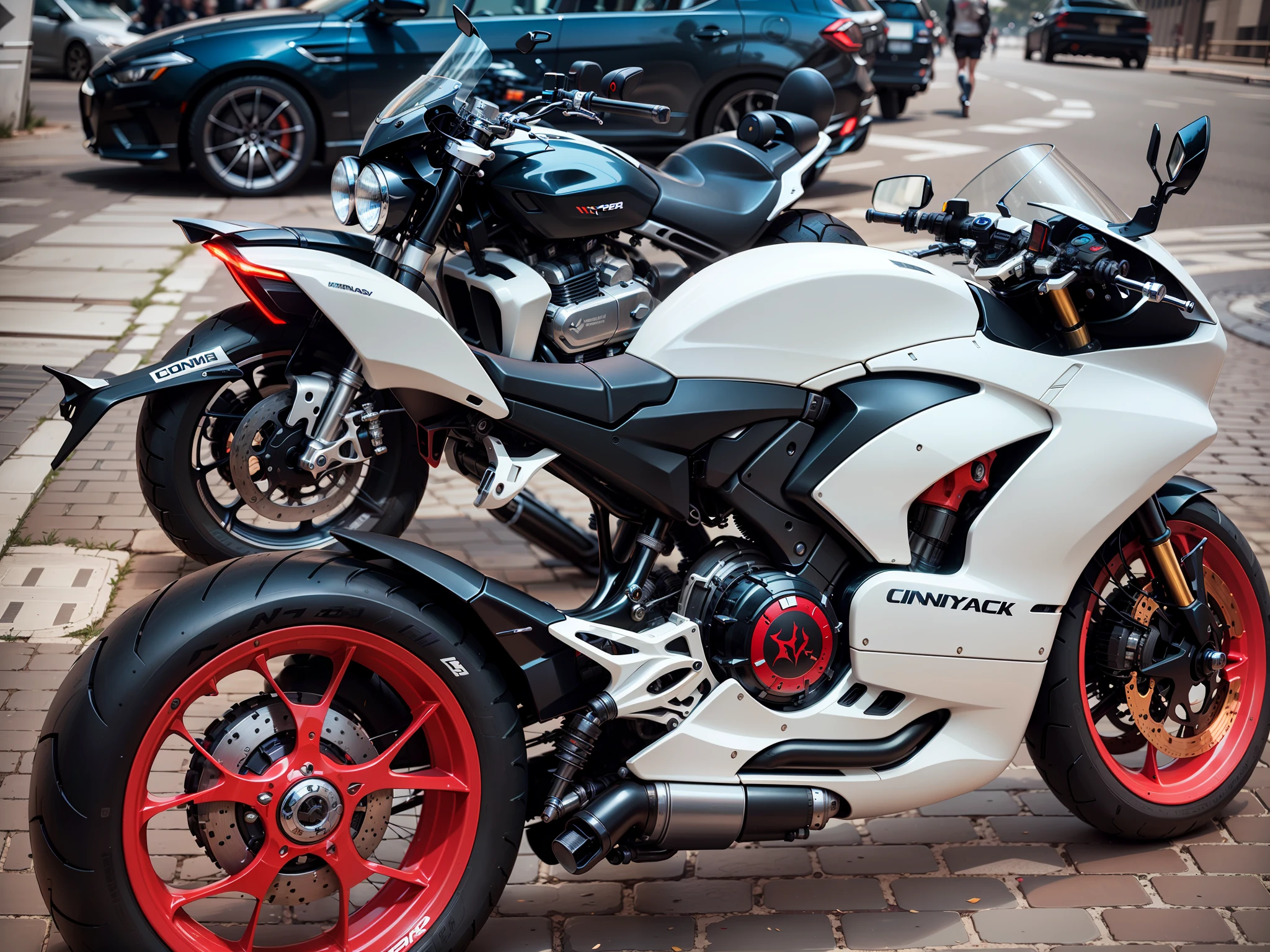 Cyberpunk mechanical motorcycle,hyper realisitc, Steel, Complex design, insanely details, finely detailled, Extremely clear lines, cinmatic lighting, photograph realistic, A detailed masterpiece