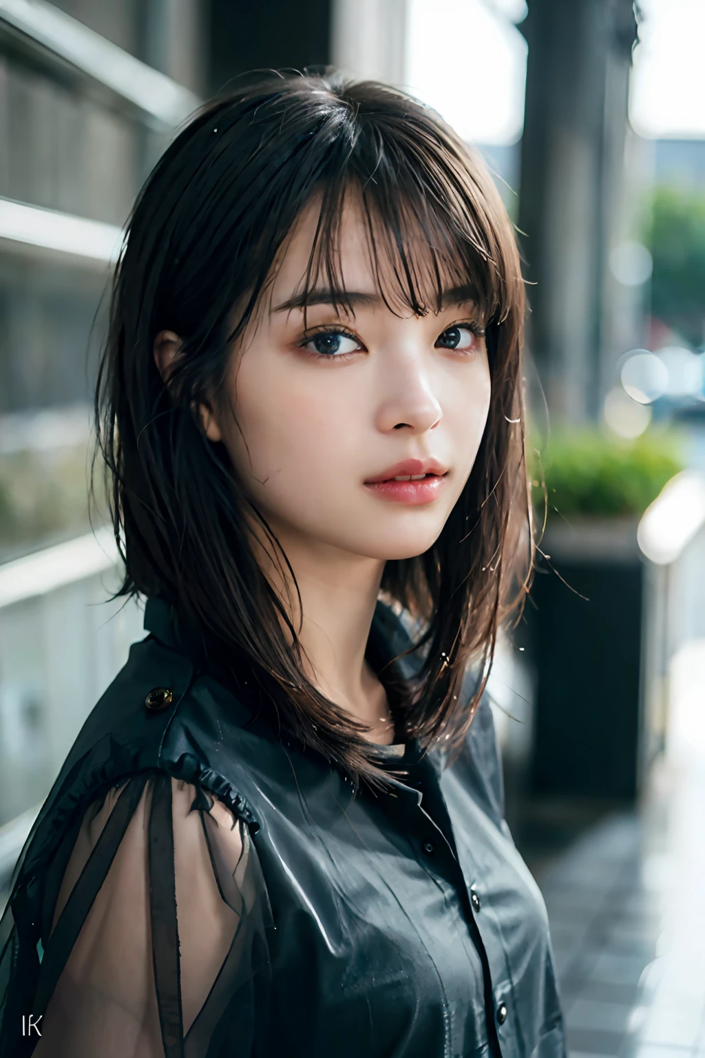 ((Top Quality, 8K, Masterpiece: 1.3)), Sharp: 1.2, Perfect Body Beauty: 1.4, Slim Abs: 1.2, ((Layered Hairstyle, Big: 1.2)), Dancer, (Rain, Street: 1.2), Wet: 1.5, Highly Detailed Face and Skin Texture, Detailed Eyes, Double Eyelids, Aspect Looking at Camera