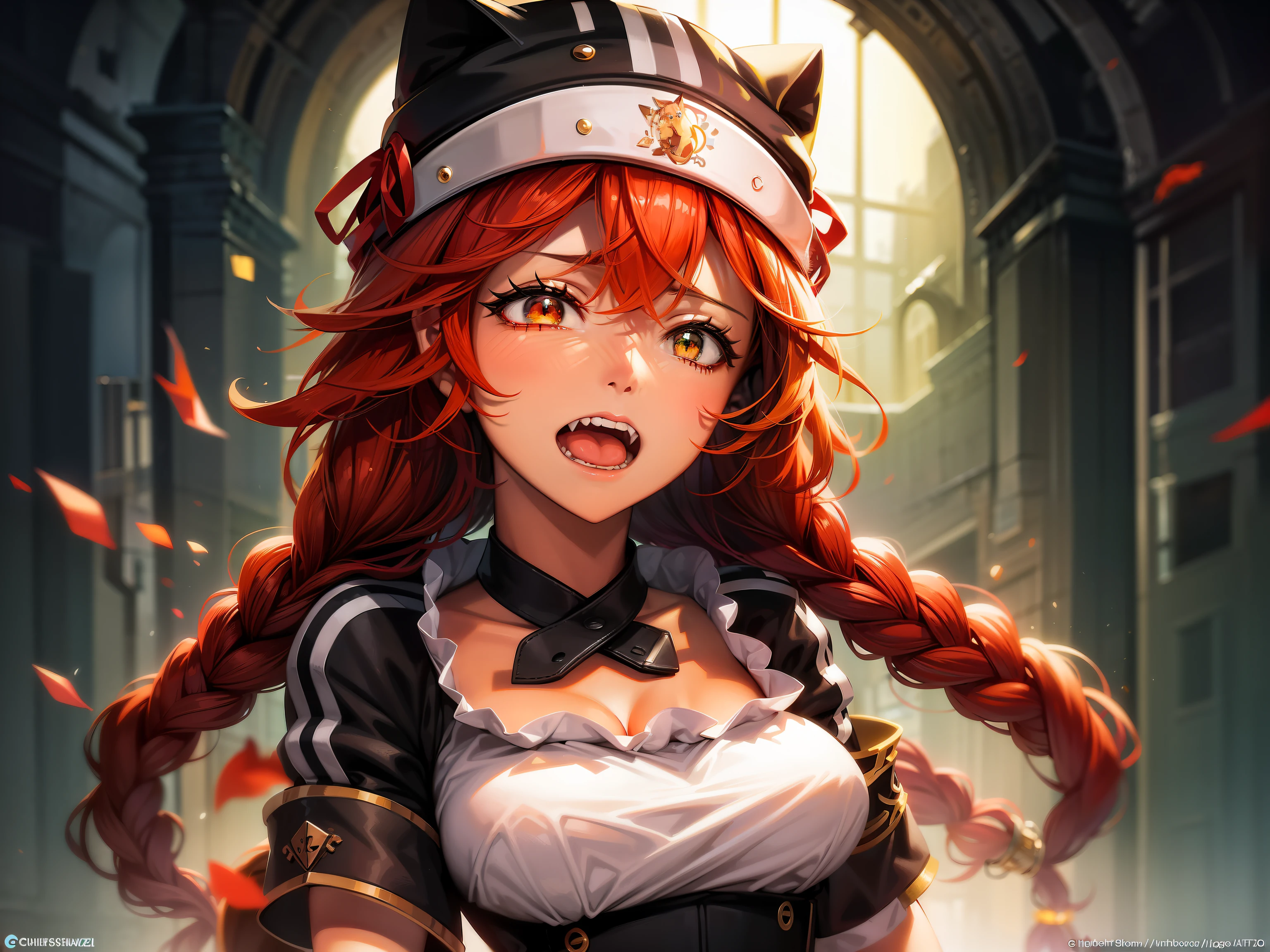 Anime girl with red hair and cat ears and white shirt, Detailed Digital Anime Art, marin kitagawa fanart, cushart krenz key art feminine, detailed anime character art, Rin, Anime girl with cat ears, demon slayer rui fanart, anime cat girl in a maid costume, guweiz on pixiv artstation, Trending on ArtStation pixiv