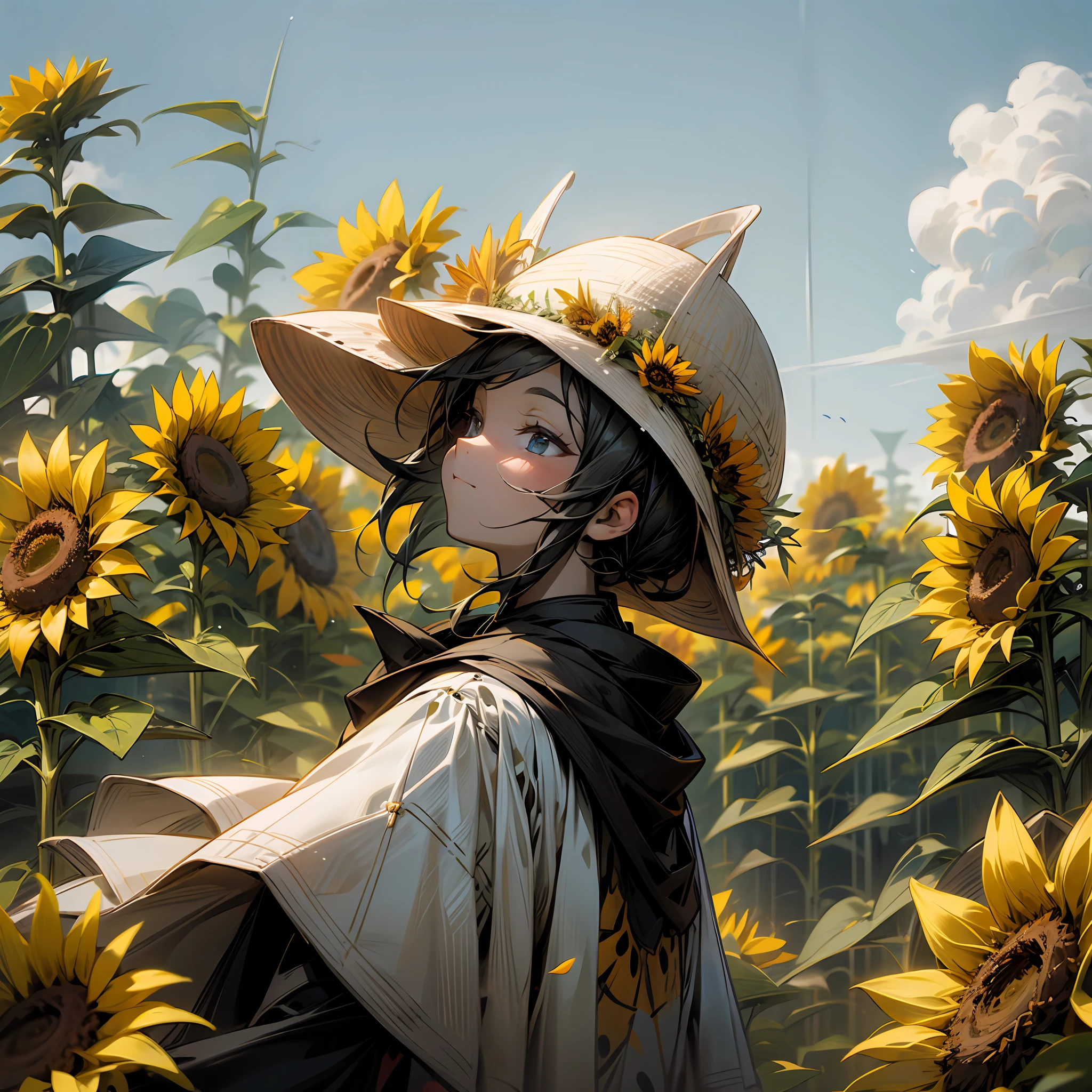 Sea of sunflower flowers,Blue skies, --auto