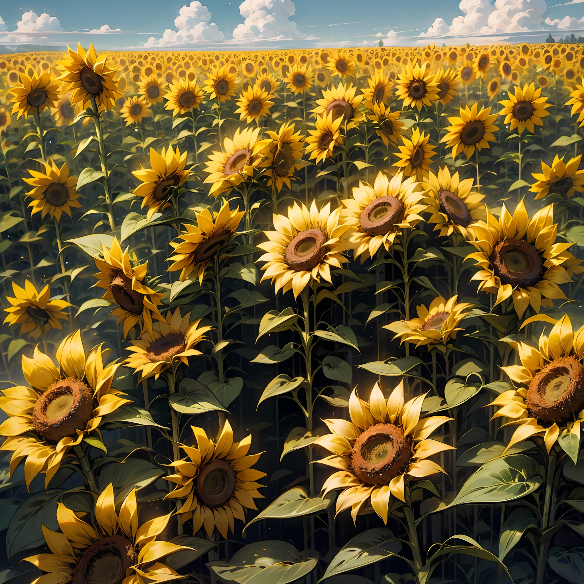 Sea of sunflower flowers，Blue skies， --auto