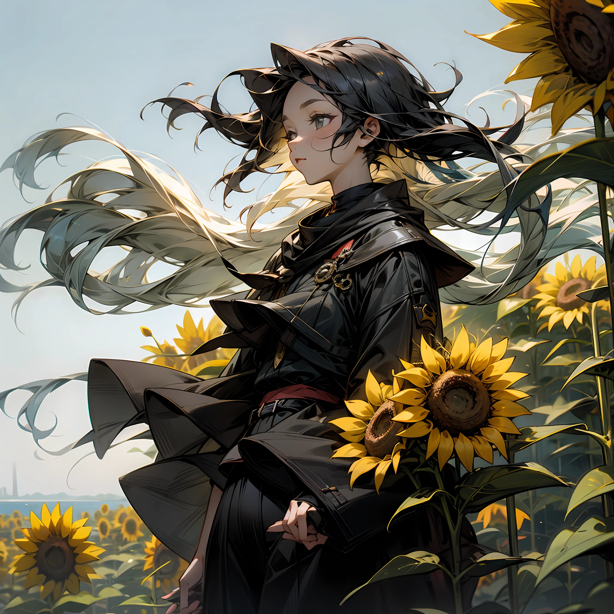 Sea of sunflower flowers,Breeze in the wind,Blue skies --auto