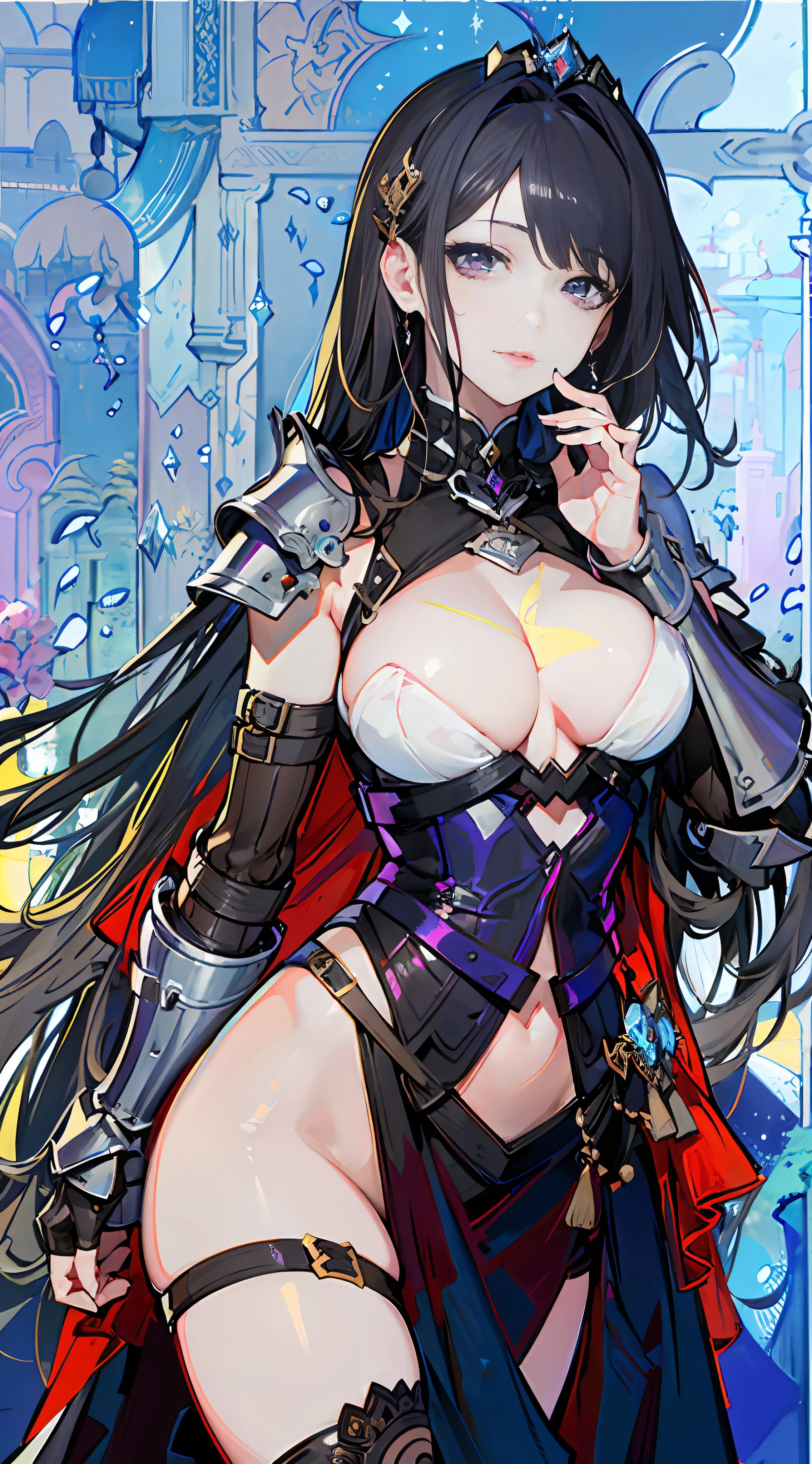 a close up of a woman in a red dress with long hair, beautiful alluring anime woman, a beautiful fantasy empress, inspired by Du Qiong, seductive tifa lockhart portrait, ((a beautiful fantasy empress)), seductive anime girl, beautiful anime woman, glamorous tifa lockheart, beautiful avatar pictures, mai shiranui, lady in pink armor, tifa, (lingerie:1.2), photo realistic, upon_body, tyndall effect, photorealistic, dark studio, rim lighting, two tone lighting, (high detailed skin:1.2), 8k uhd, dslr, soft lighting, high quality, volumetric lighting, candid, Photograph, high resolution, 4k, 8k, Bokeh, breast out,, (purple eyes color), (transparent armor:1.5), big breast,