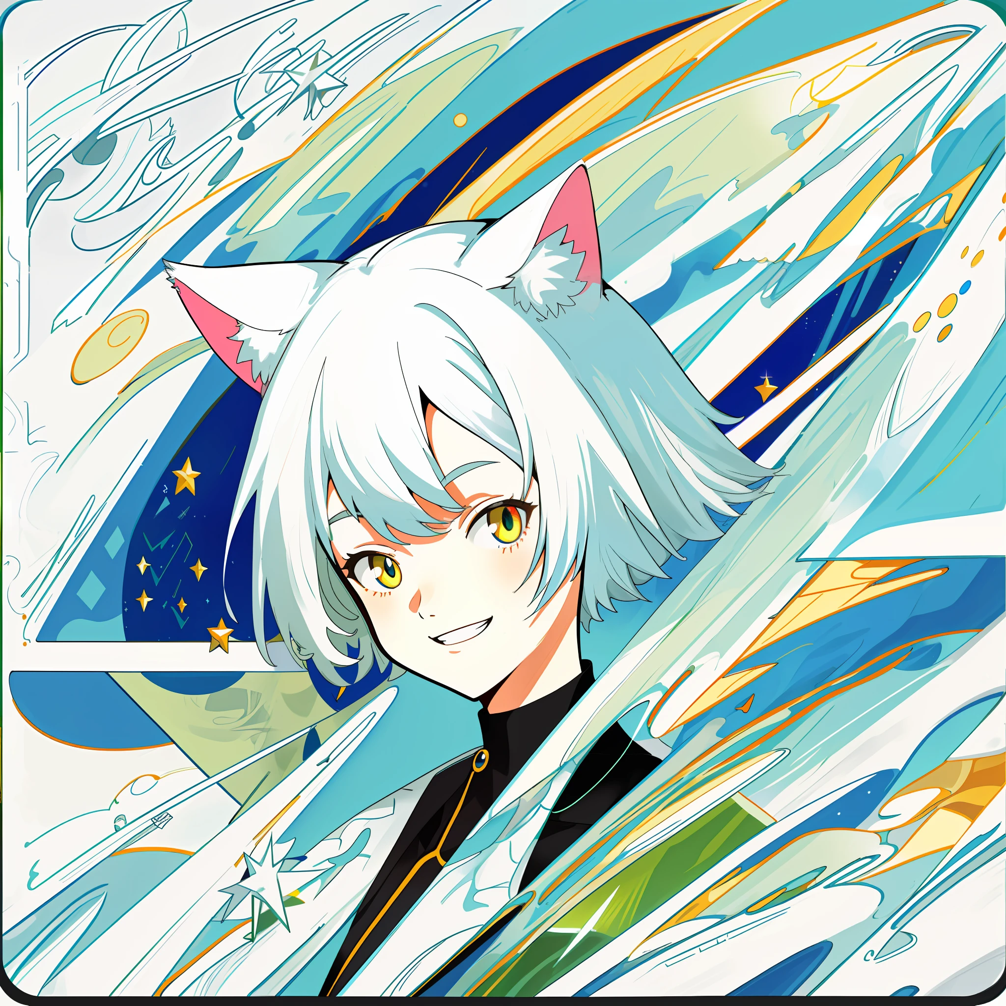 white hair, cat ears, smile, light smile, grin, Surrealism, Surrealism, Cubist Futurism, high detail, anime style, Fujicolor, 8k, super detail, anatomically correct, best quality, highres, 16k, UHD, retina, masterpiece, textured skin, high details, high quality, award winning, best quality,female pervert