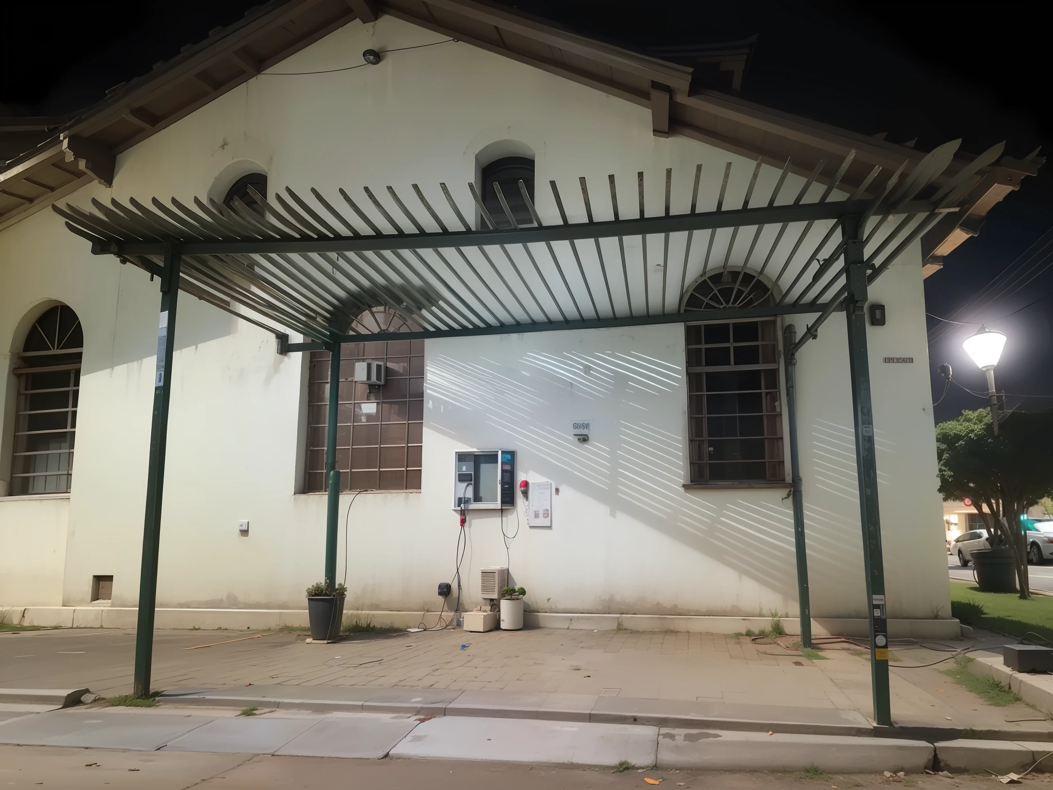 Inserir fios com lampadas amarelas penduradas no pergolado