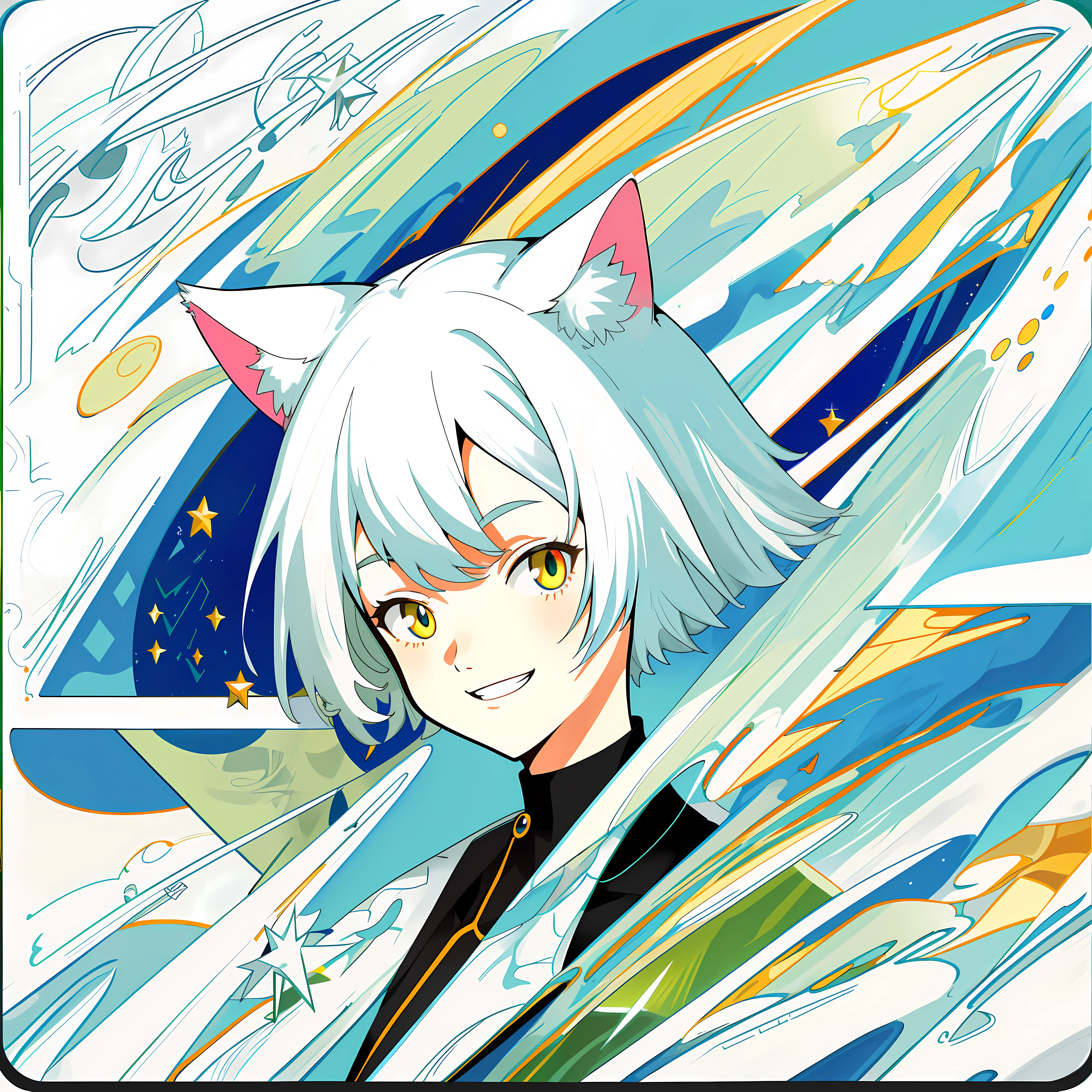 white hair, cat ears, smile, light smile, grin, Surrealism, Surrealism, Cubist Futurism, high detail, anime style, Fujicolor, 8k, super detail, anatomically correct, best quality, highres, 16k, UHD, retina, masterpiece, textured skin, high details, high quality, award winning, best quality，female pervert