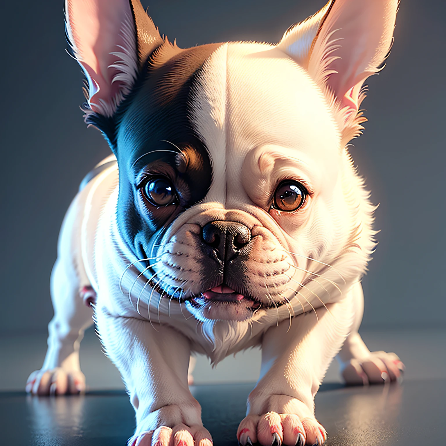 3-D animated, Frenchie, cartoon, Disney style photo, realistic, ultra, realistic, white background --auto