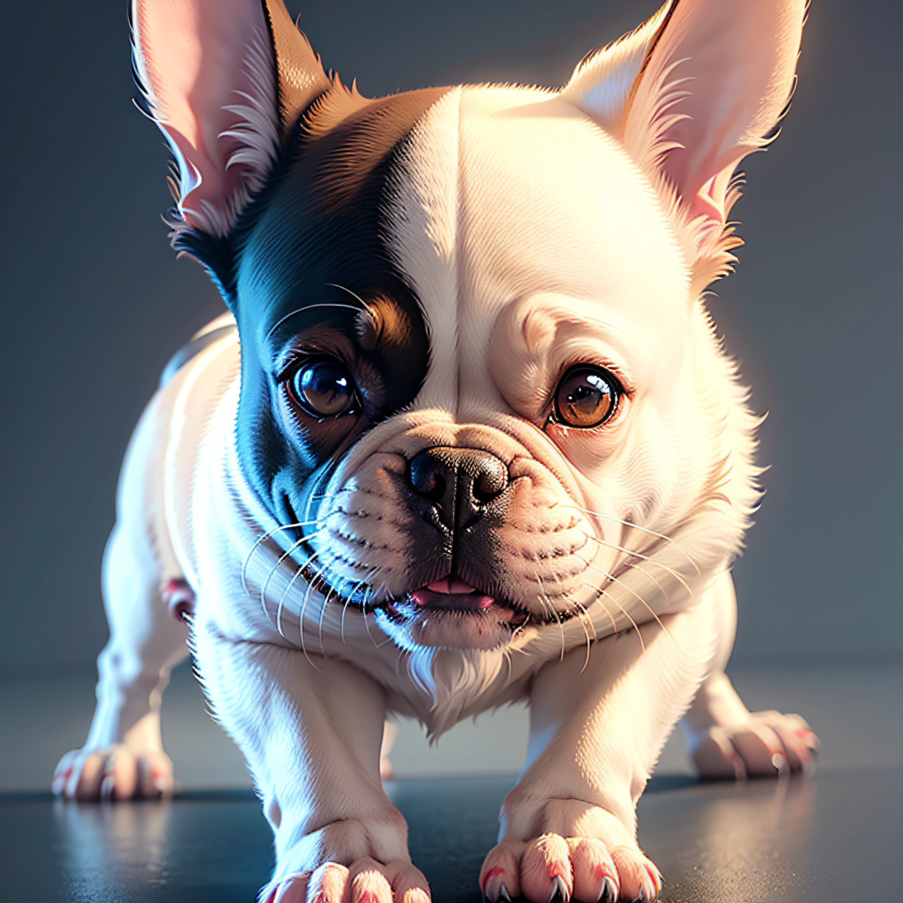 3-D animated, Frenchie, cartoon, Disney style photo, realistic, ultra, realistic, white background --auto
