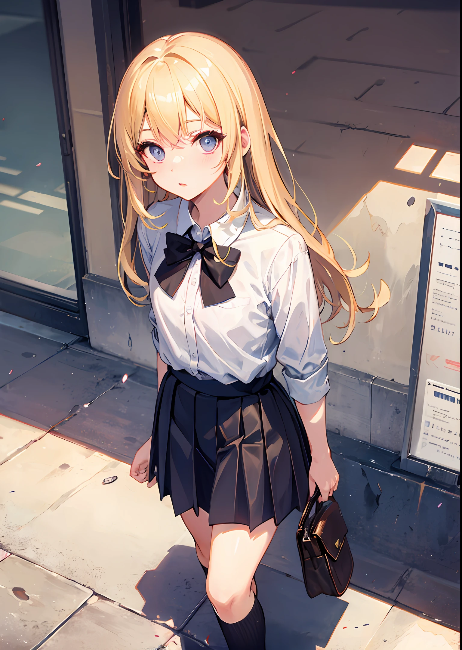 blond hairbl,schoolgirls,Raised sexy,underdressing,a skirt,Crouch on the ground,8k,flatchest,The kinky is exposed,blacksilk,