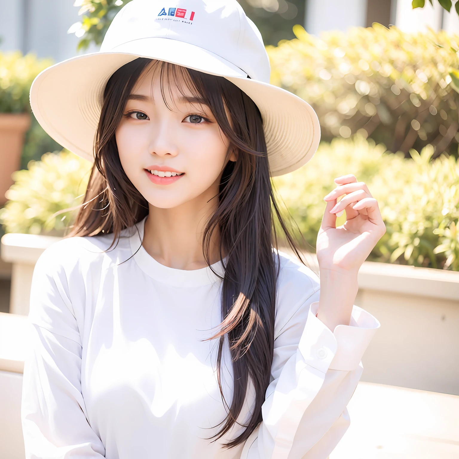 Alpha asian woman in white hat and white shirt, beautiful Korean women, portrait of female korean idol, Beautiful young Korean woman, Gorgeous young Korean woman, jaeyeon nam, Korean girl, young lovely Korean faces, wan adorable korean face, cute korean actress, Lee Ji-eun, lee ji eun, park jimin, Asian girl with long hair
