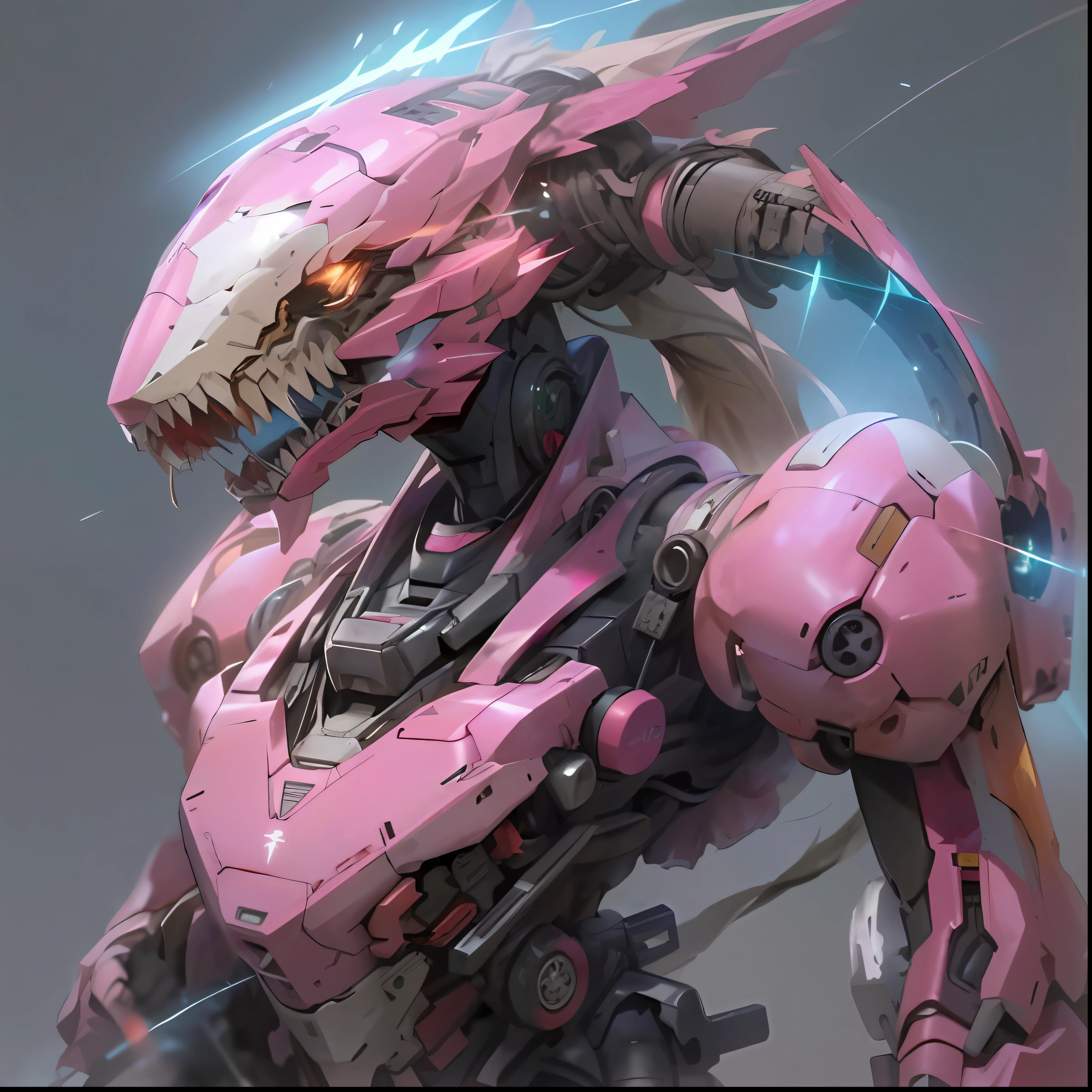 Close-up of a robot with a pink body and a big head, robot mecha female dragon head, mecha animal, pterodactyl mecha, sleek mecha female dragon head, seapunk mecha, female mecha, cool mecha style, Alexander Ferra Mecha, ethereal and mecha theme, Ross Tran 8 K, wojtek fus