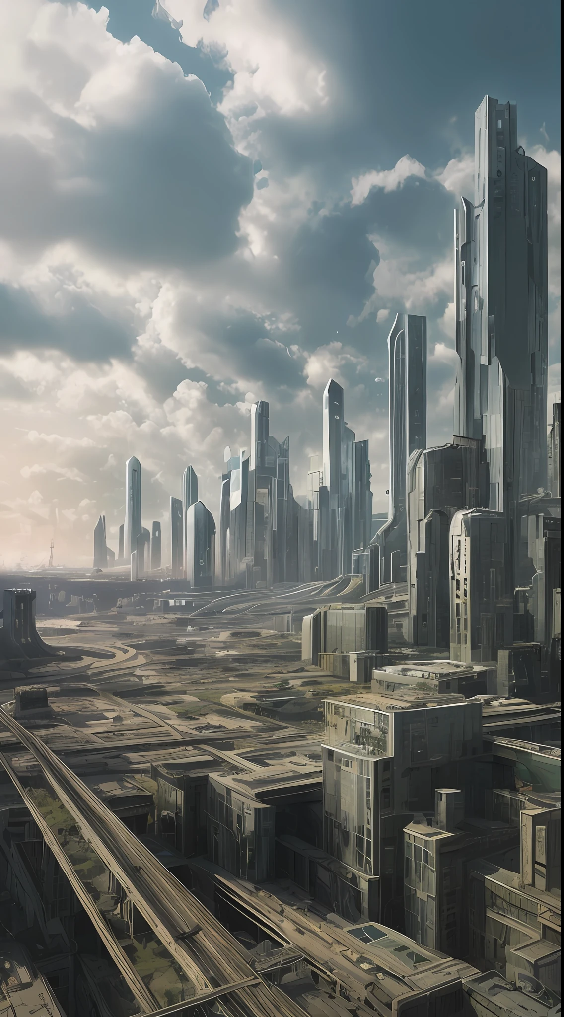 cidade futurista com um trem passando por ela e um trem nos trilhos, foto de paisagem urbana futurista, Vista da cidade futurista, futuristic dystopian city, cidade futurista no fundo, Paisagem urbana futurista, futuristic cityscape, futuristic city backdrop, futuristic utopian city, cidade do futuro, outra palavra futurista cidade, futuristic utopian metropolis, paisagem de uma cidade do futuro