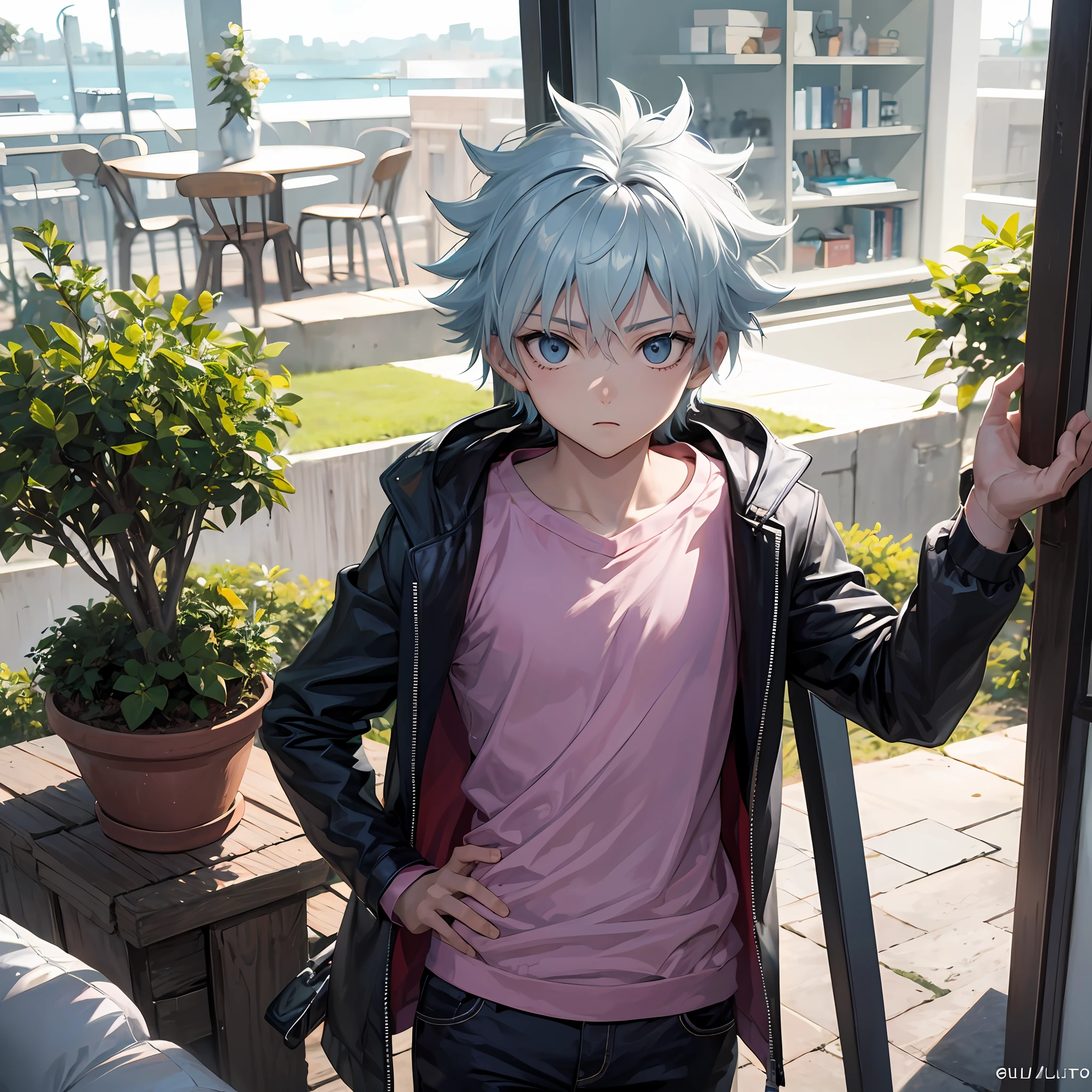 Killua, Hunter x Hunter, realista, adulto, Transformado, com cara de mal, Homem adulto, olhos verdes, olhar esverdeado