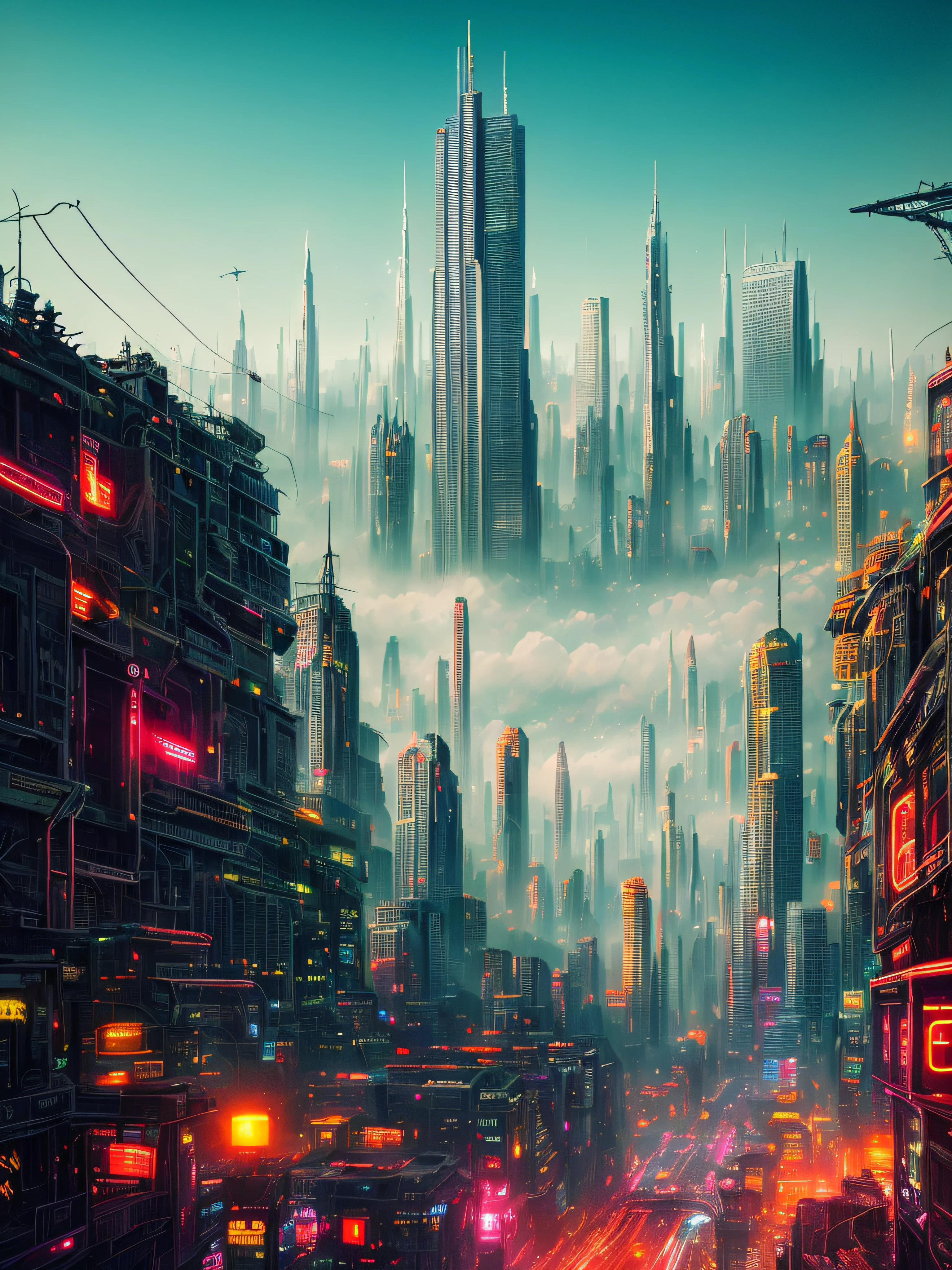 The painting depicts a surrealist and futuristic landscape, An awe-inspiring blend of beauty and terror. The sky is deep, Pulsed red, The cloud seems to be alive,On the move. In the distance, Excellent city view, towering skyscrapers, Neon lights, and a row of buildings. The city is illuminated by various colors and displays, Add an overall feeling of awe and wonder.
Sin embargo, There is also a sense of horror in the picture. Buildings and structures appear to be in a state of decay and disrepair, Broken windows, Missing parts, and cracked facades. The city is vibrant, But there is a feeling of confusion and unease, Something seems wrong.
In the foreground, There is a huge one, Beings, With a distorted and inhuman appearance. Presence consists of wires, circuit, and mechanical parts, It seems to come out of the ground, As if rising from the depths of the earth. Its eyes glow with an intense, Red light, Its mouth opened, Displays rows of sharp clarity, Metal teeth.
The background is shrouded in darkness, Only a few, Dim lights are visible in the distance. There is a sense of the unknown and uncertainty, As if the world beyond the cityscape is vast and wild.
The painting captures the essence of a surreal and futuristic world, An awe-inspiring blend of beauty and terror. The images are visually stunning, It shows the world with new and unusual eyes, A mix of the familiar and the unknown.
High detail RAW color art, animation, Cartoon, (White theme), (intricately details, Fine details, ultra - detailed), Ray traching, Subsurface scattering, ((pastel colour)), diffused soft lighting, Shallow depth of field, By (Oliver Wetter), author:Stanley Kubrick, Shot on a Canon EOS R5, 28mm lens, f/2.8, Sharp focus bokeh