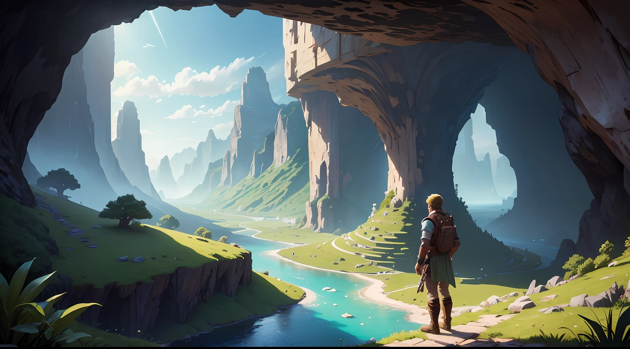 The image depicts a lone adventurer in a vast Minecraft setting. The adventurer is dressed in gleaming armor and holds a sharp sword in his hands. His gaze is determined and his posture is confident, showing your courage and determination.
He's on top of a mountain, with a panoramic view of the world of Minecraft around you. montanhas majestosas, Winding rivers and a lush forest make up the stunning scenery. The sun shines brightly in the sky, illuminating the scenery with vibrant colors.
The adventurer stands before a mysterious entrance to a hidden cave. The entrance is adorned with ancient runes and emanates a magical light. The adventurer knows that the legendary treasure is inside the cave and is ready to face the challenges that await him.
The image conveys the feeling of adventure, Mystery and determination. The adventurer is ready to explore the cave and face any obstacle in his quest for the legendary treasure.