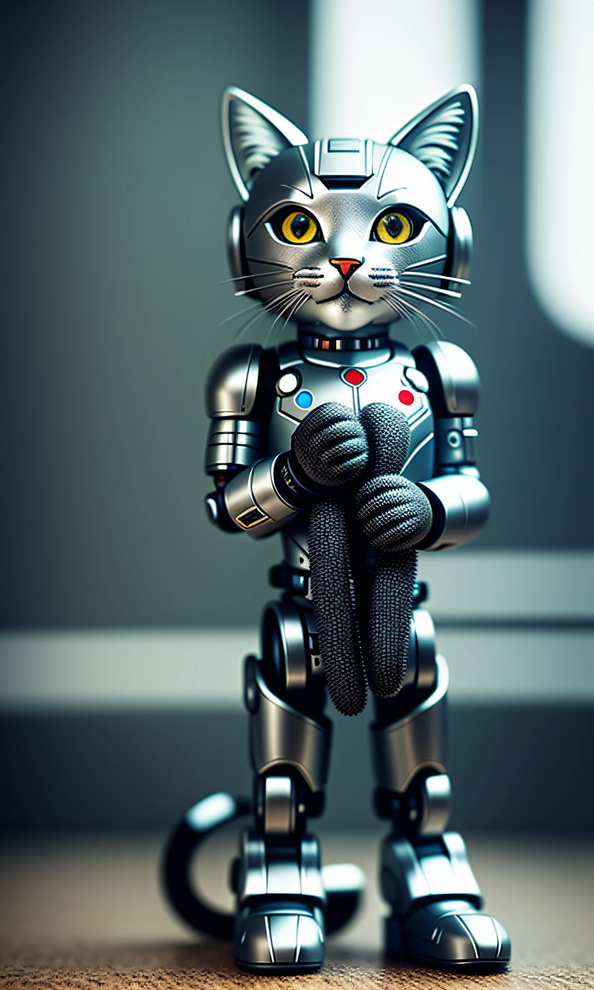 cute kitten made of metal, (cyborg: 1.1), ([tail | detailed wire]: 1.3), (complex detail), HDR, (complex detail, super detail: 1.2), cinematic shot, vignette, center