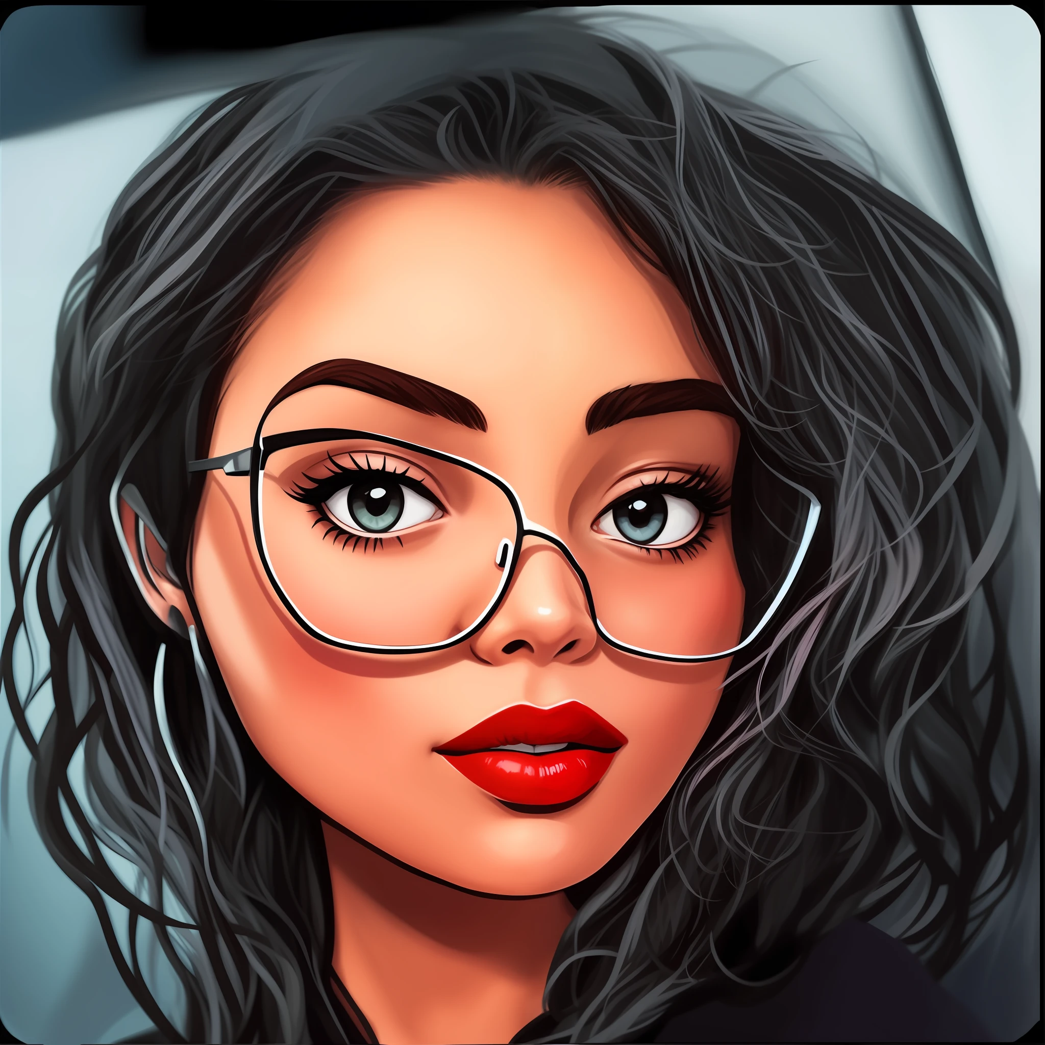 Digital painting of a woman with glasses and red lipstick, arte digital dos desenhos animados, pintura digital dos desenhos animados, retrato de alta qualidade, in illustration style digital, retrato dos desenhos animados, estilo de arte dos desenhos animados, arte dos desenhos animados, retrato estilizado, desenho animado de arte digital, arte digital detalhada, Retrato estilizado H 640, imagem de arte digital, Retrato NFT, in cartoon style