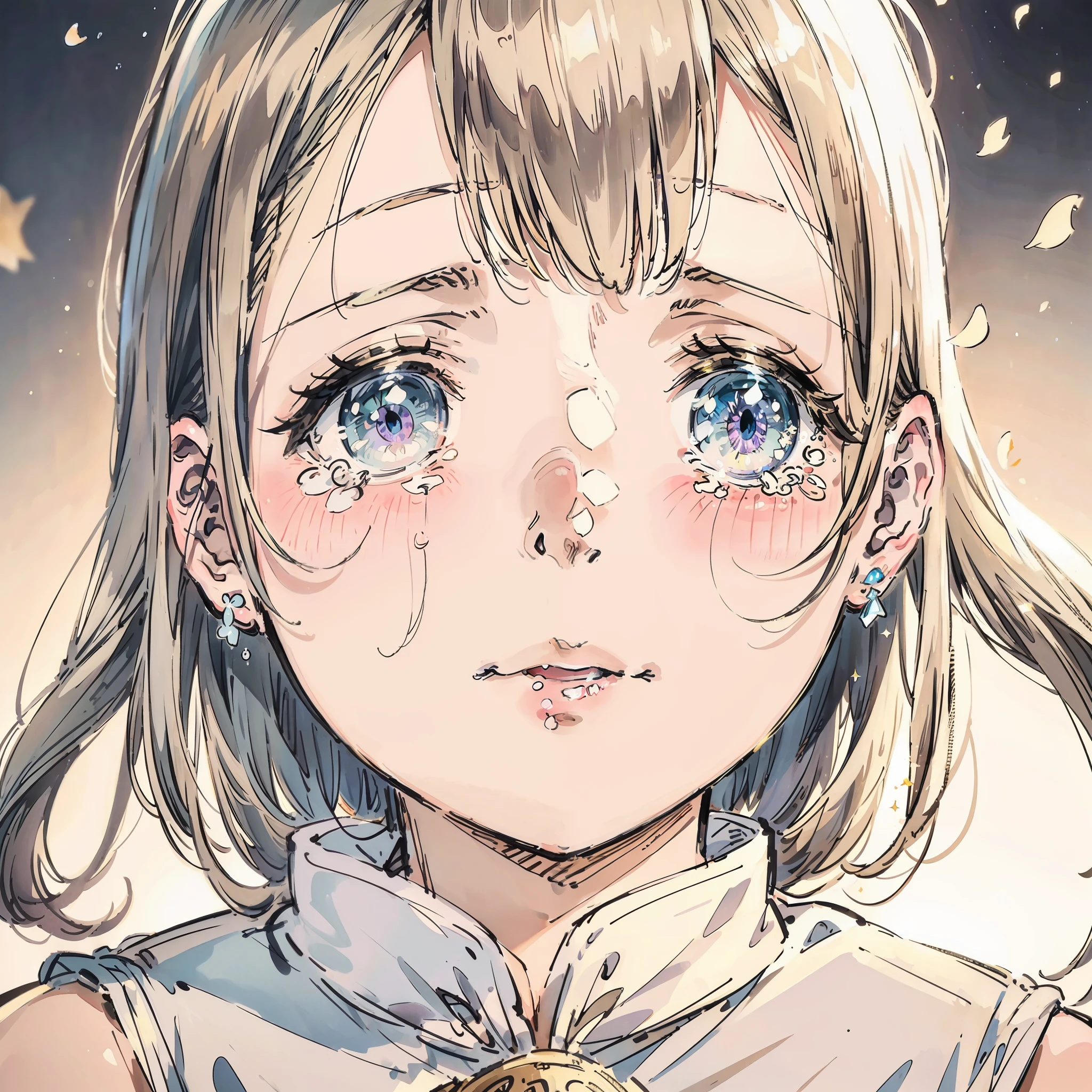 high-level image quality、masterpiece、excellent、1girl in、独奏、Intricate details、Air bubble、Sunlight shines、Light and glitter、Image of unraveling、Silvery beautiful girl、Enveloped in light、Soft smile、Crying face、Frustrated face
