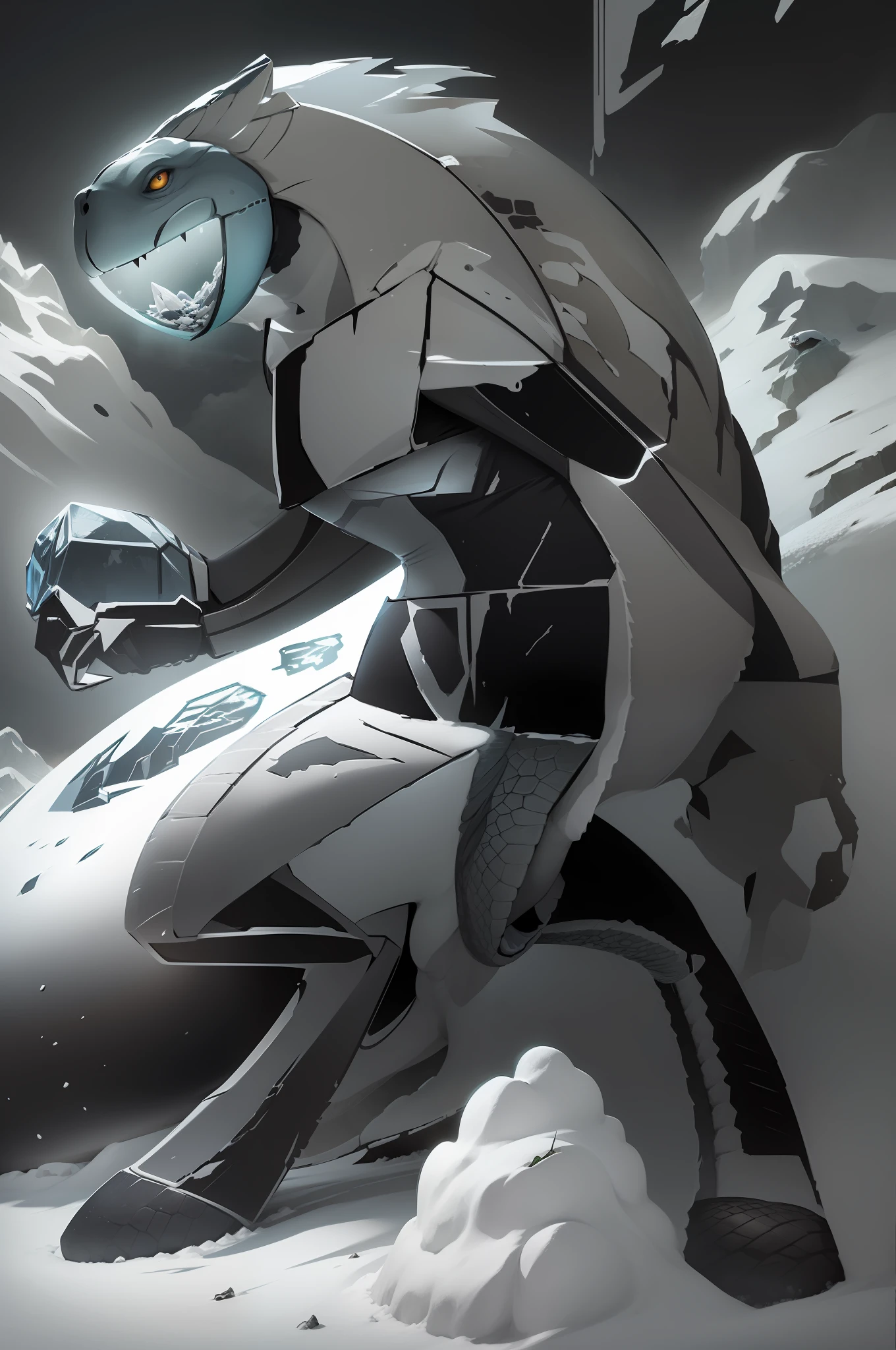 There's an ice turtle monster on a mountain of blizzards