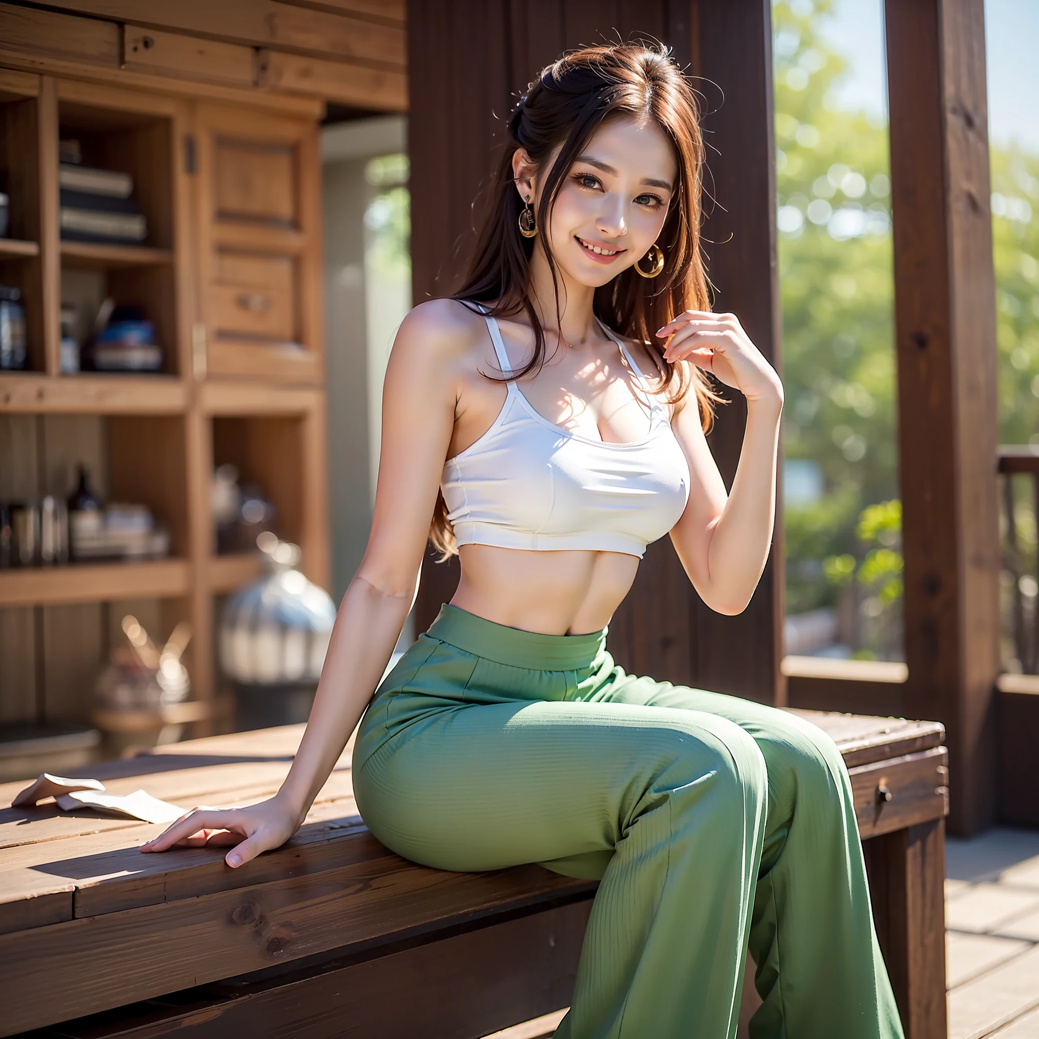 ((top-quality、8k、masterpiece:1.3))、Beautiful Women in Perfect Style、affectionate smile、Wide pants、Gaucho Pants、Flared pants、pleatedskirt、formal pants、skinny pants、big breasts thin waist、abdominals、Sexy ass、slim legs、